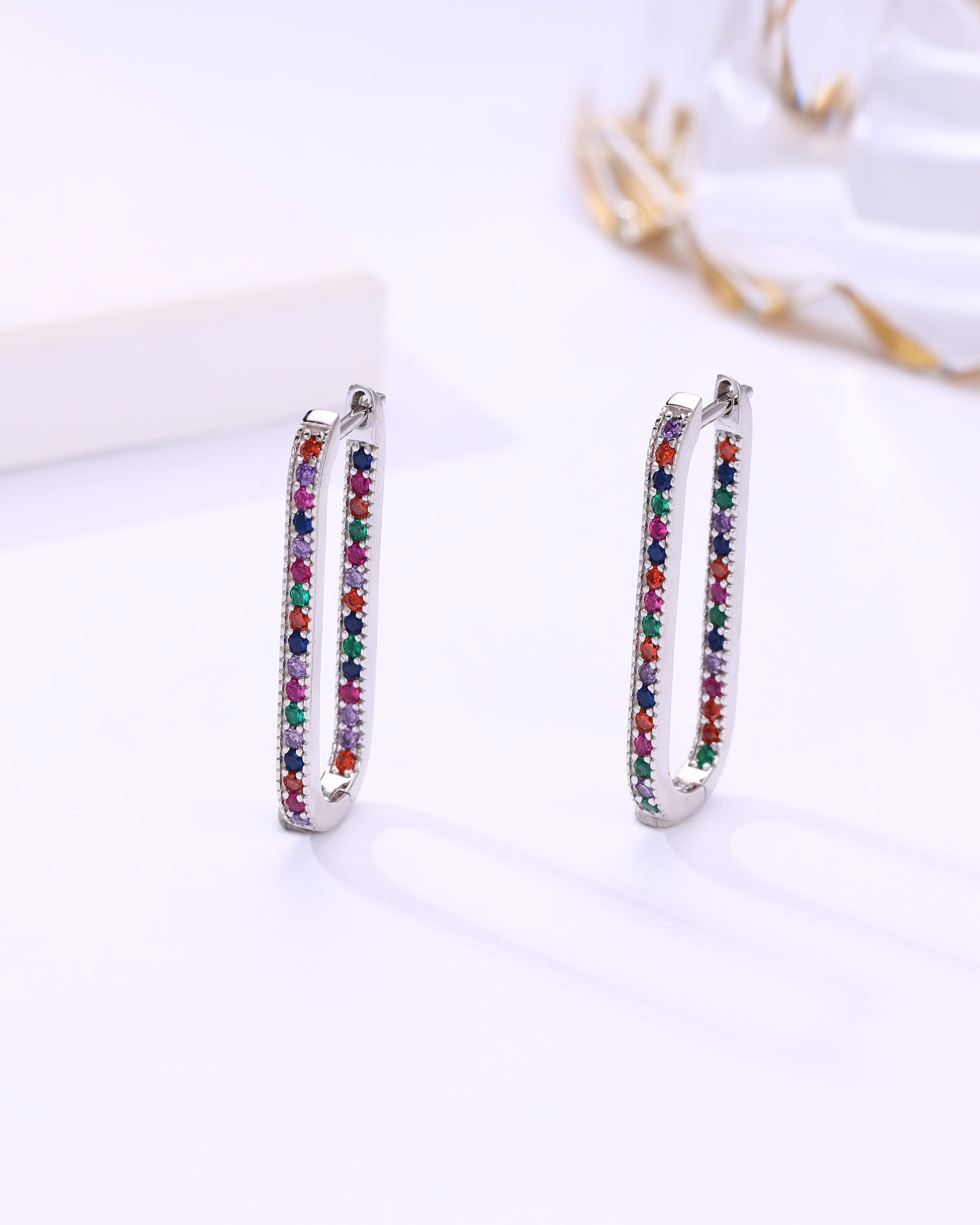 Rainbow Crystal Hoop Earrings