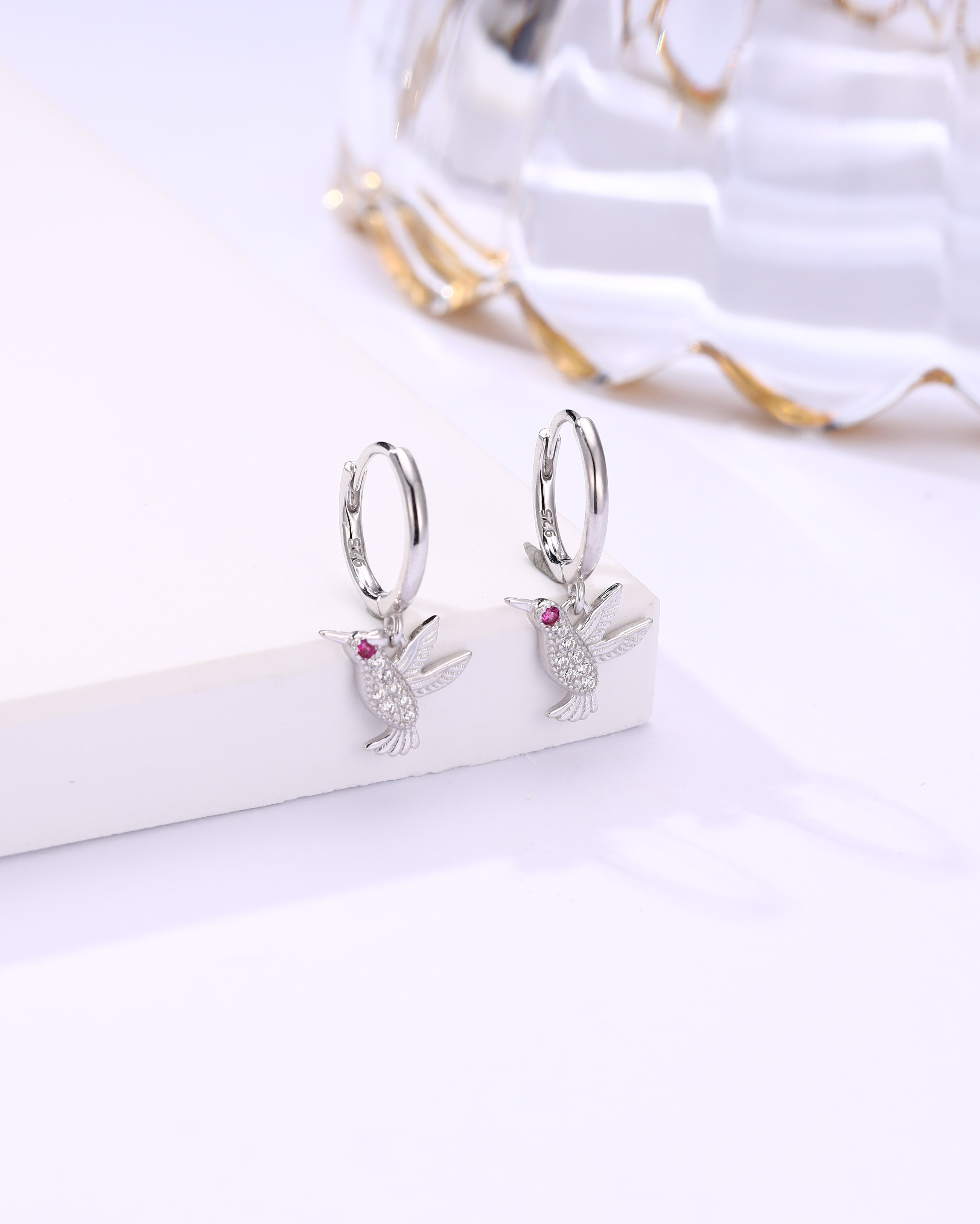 Silver Hummingbird Dangle Earrings
