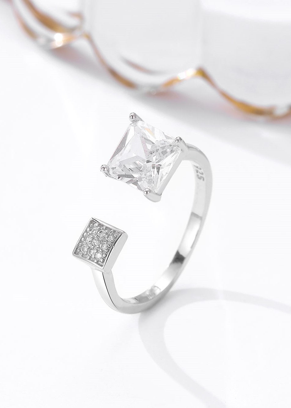 Vivid Square Silver Adjustable Ring