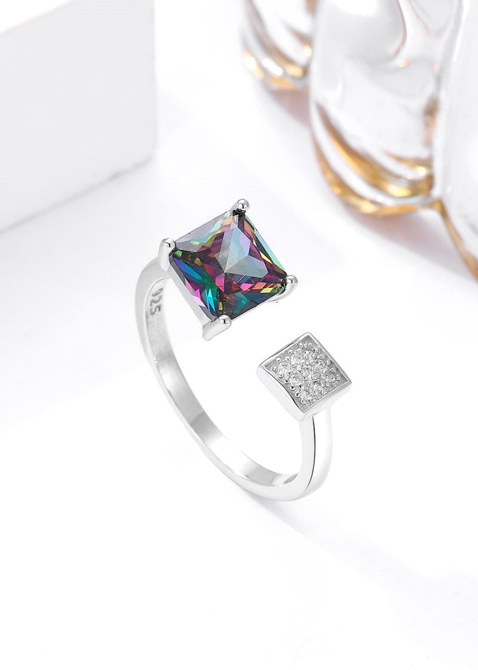 Vivid Square Silver Adjustable Ring