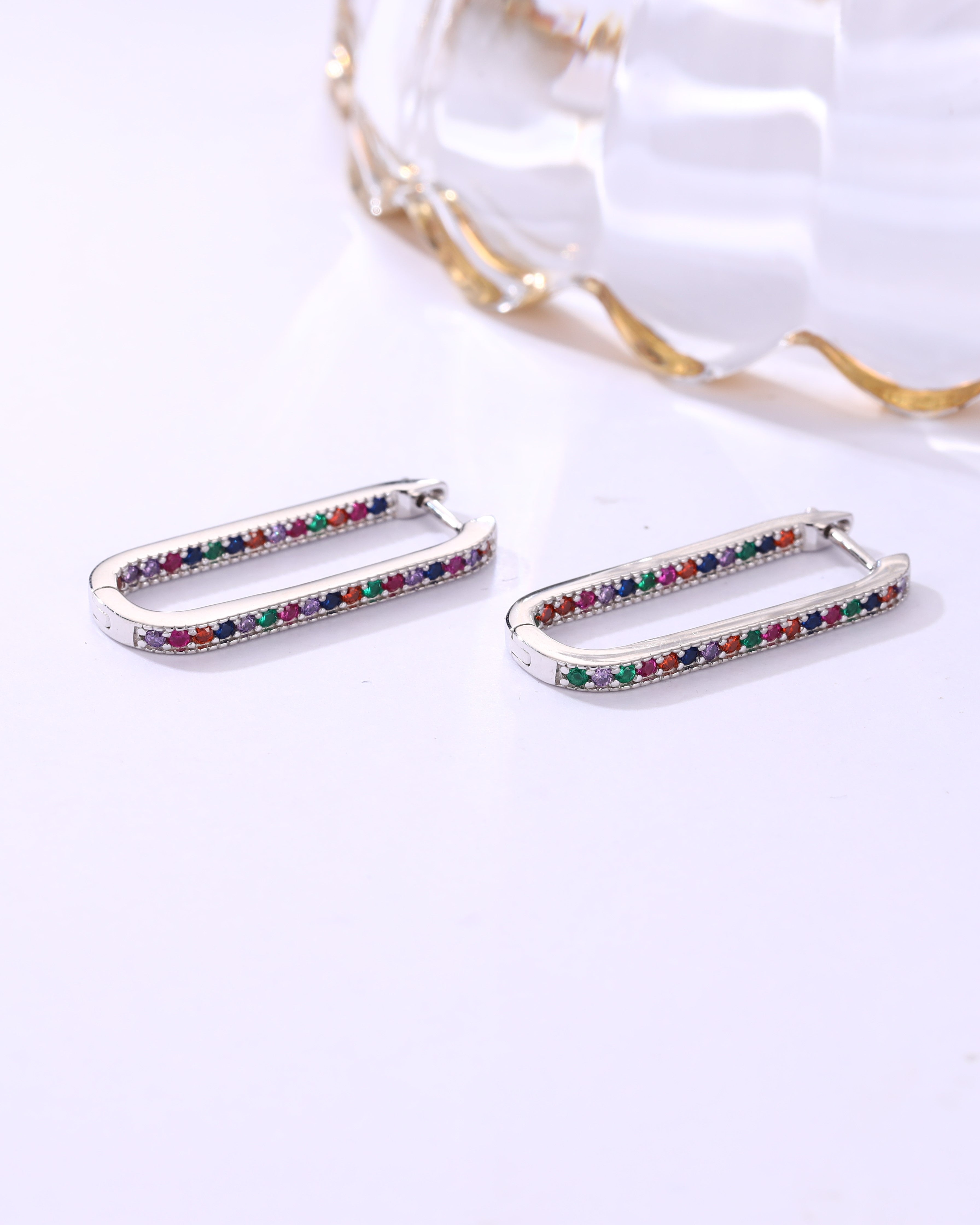 Rainbow Crystal Hoop Earrings