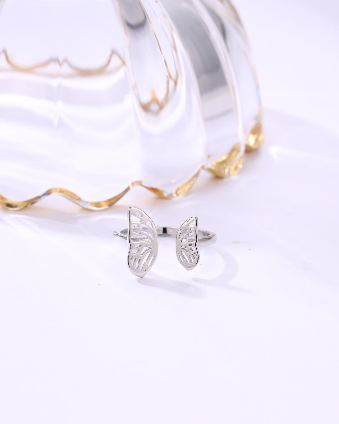 Silver Butterfly Embrace Ring