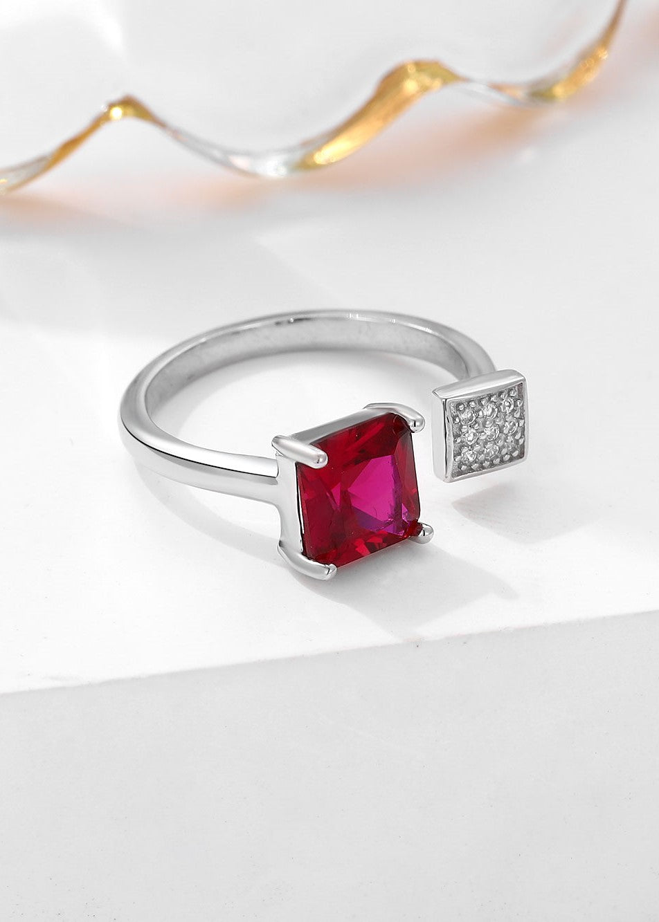 Vivid Square Silver Adjustable Ring
