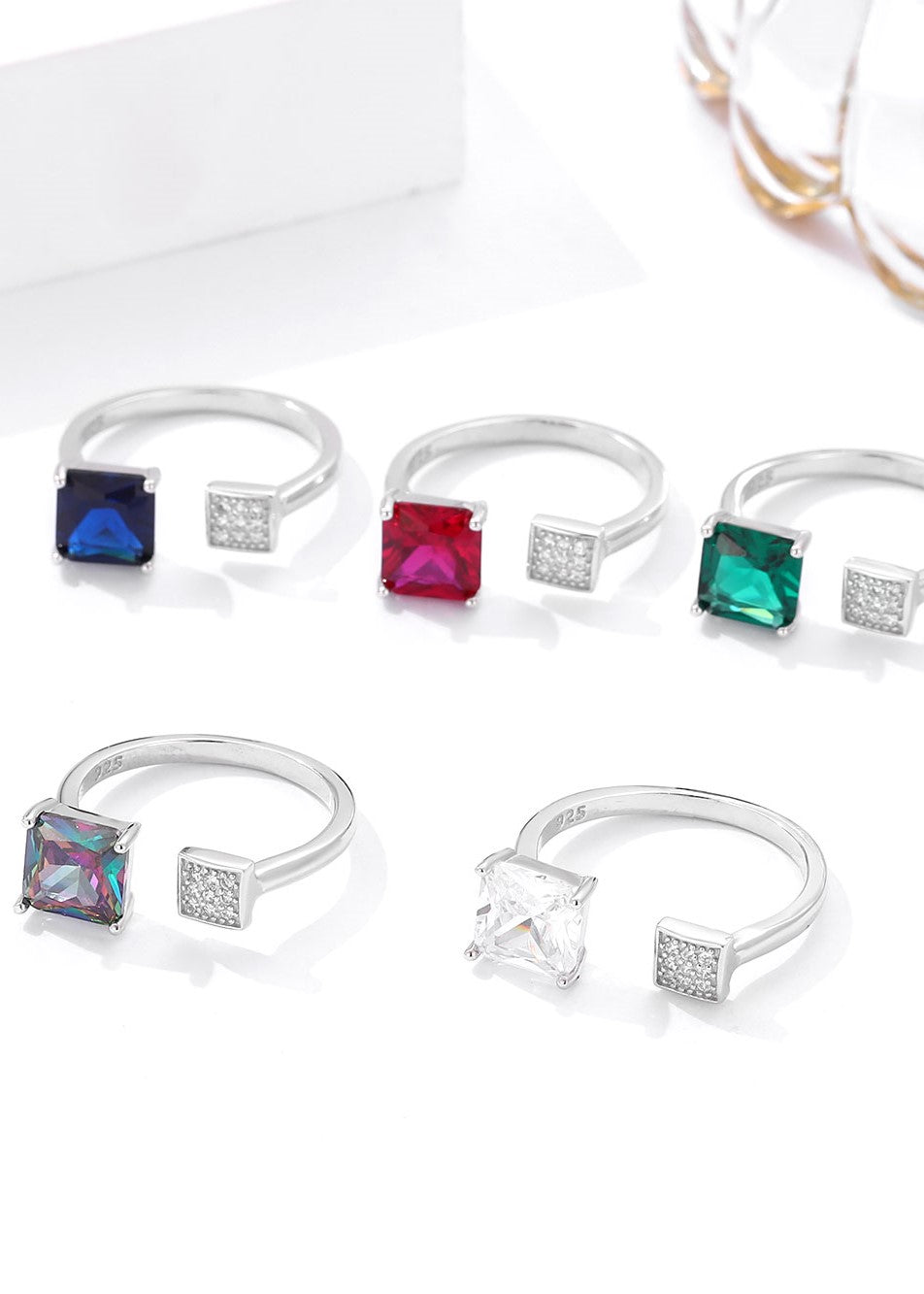 Vivid Square Silver Adjustable Ring