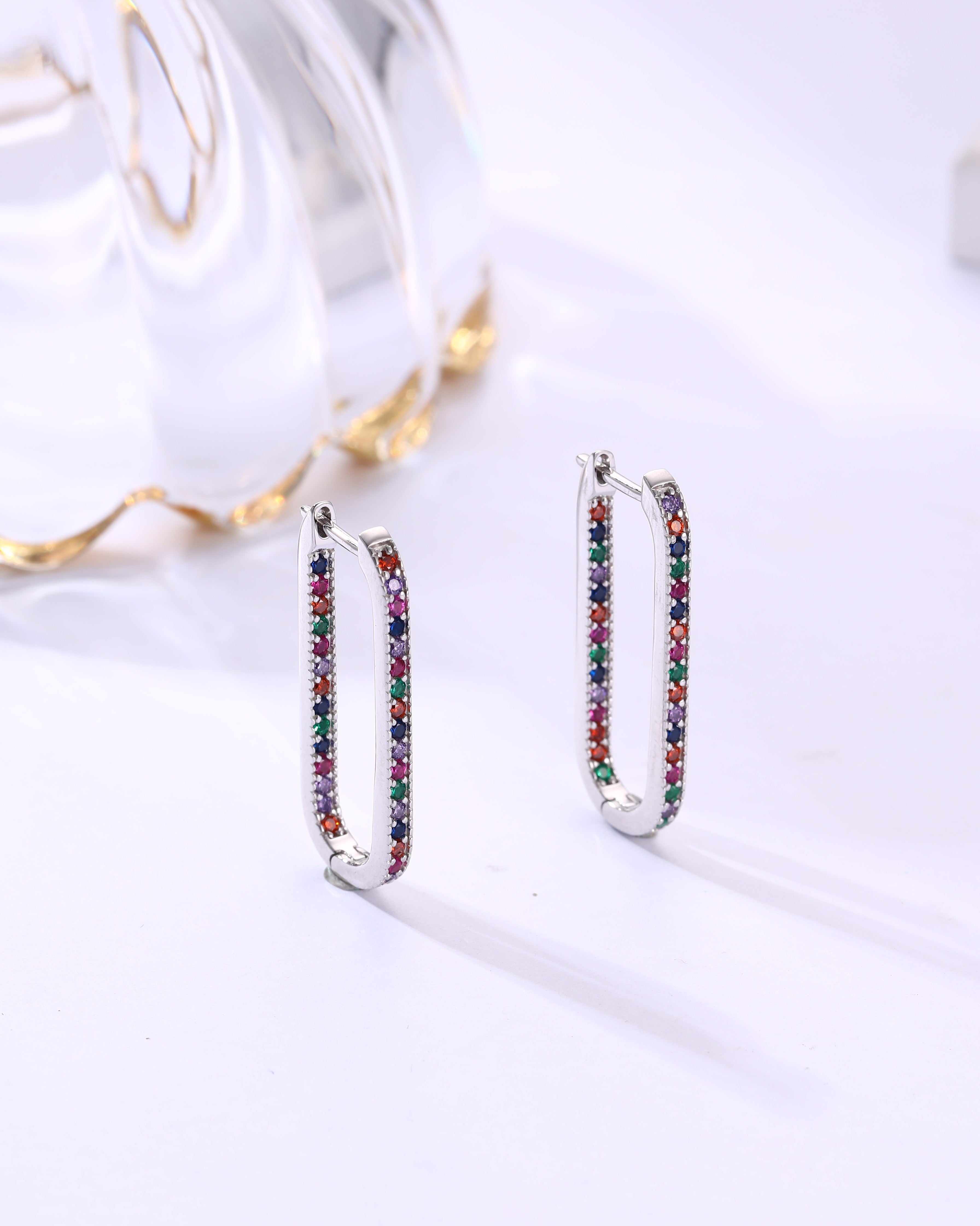 Rainbow Crystal Hoop Earrings