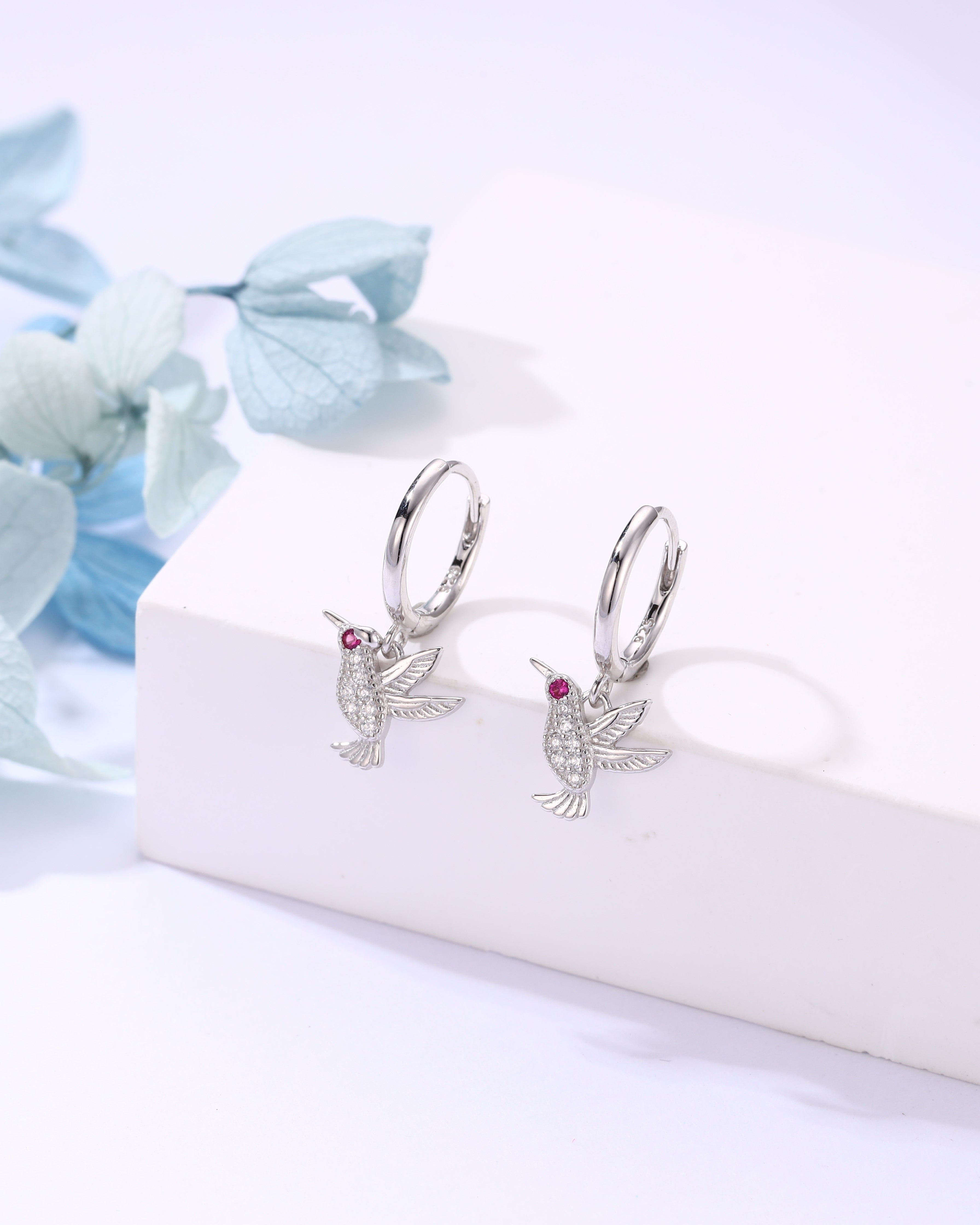 Silver Hummingbird Dangle Earrings