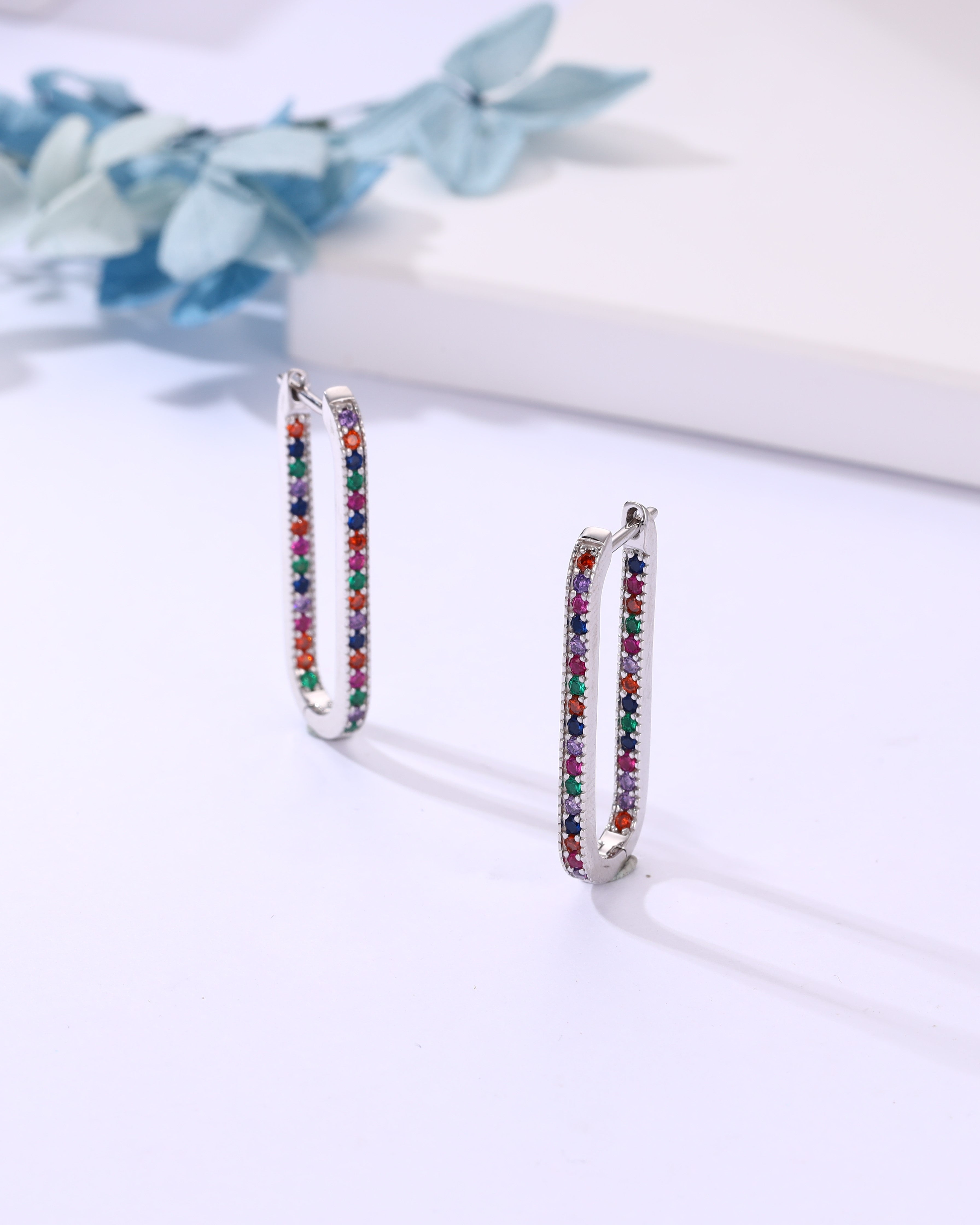 Rainbow Crystal Hoop Earrings