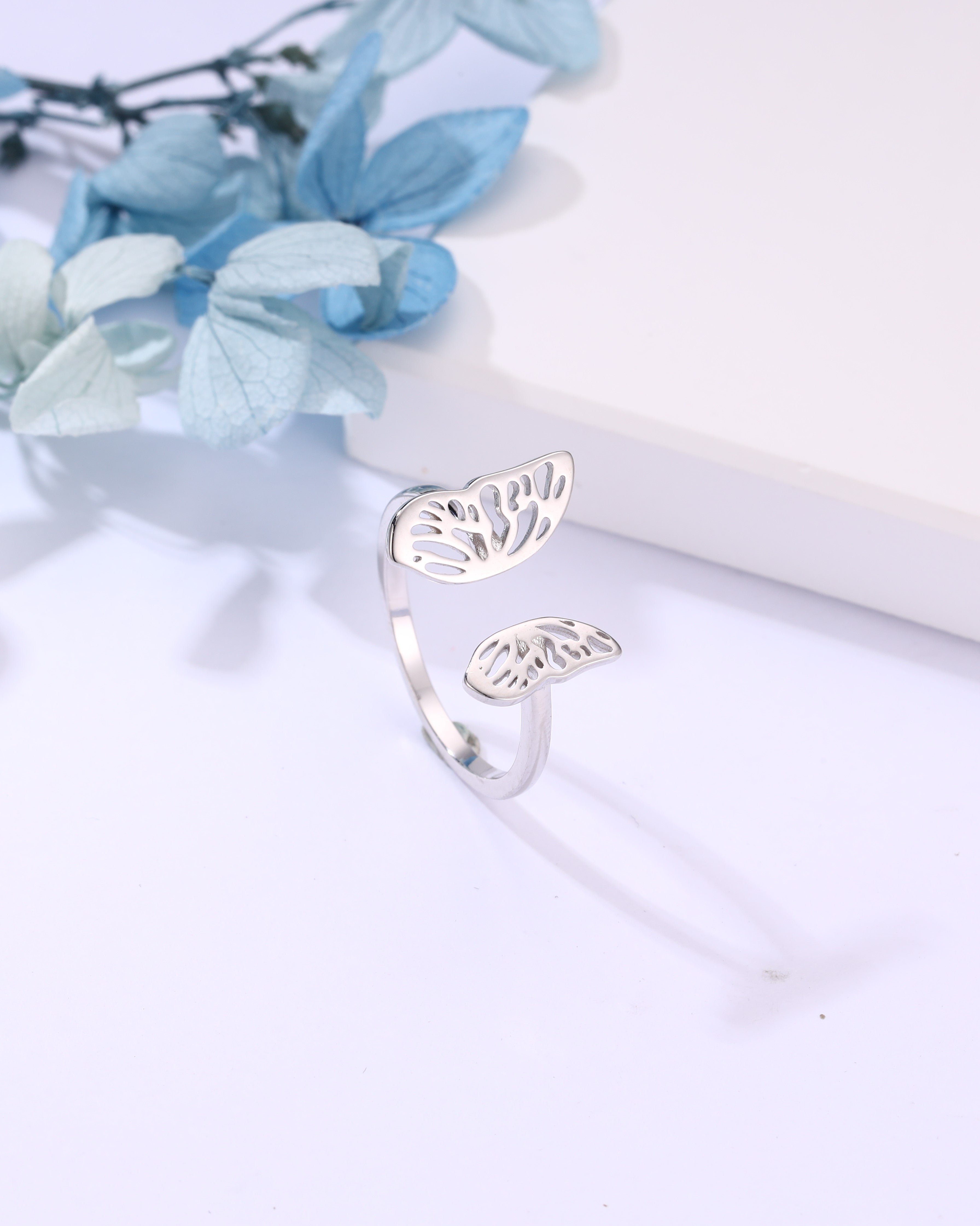 Silver Butterfly Embrace Ring