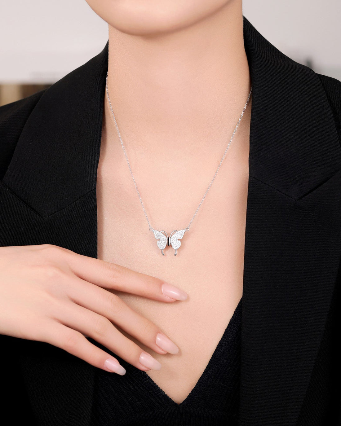 Magnetic Wings Silver Butterfly Chain