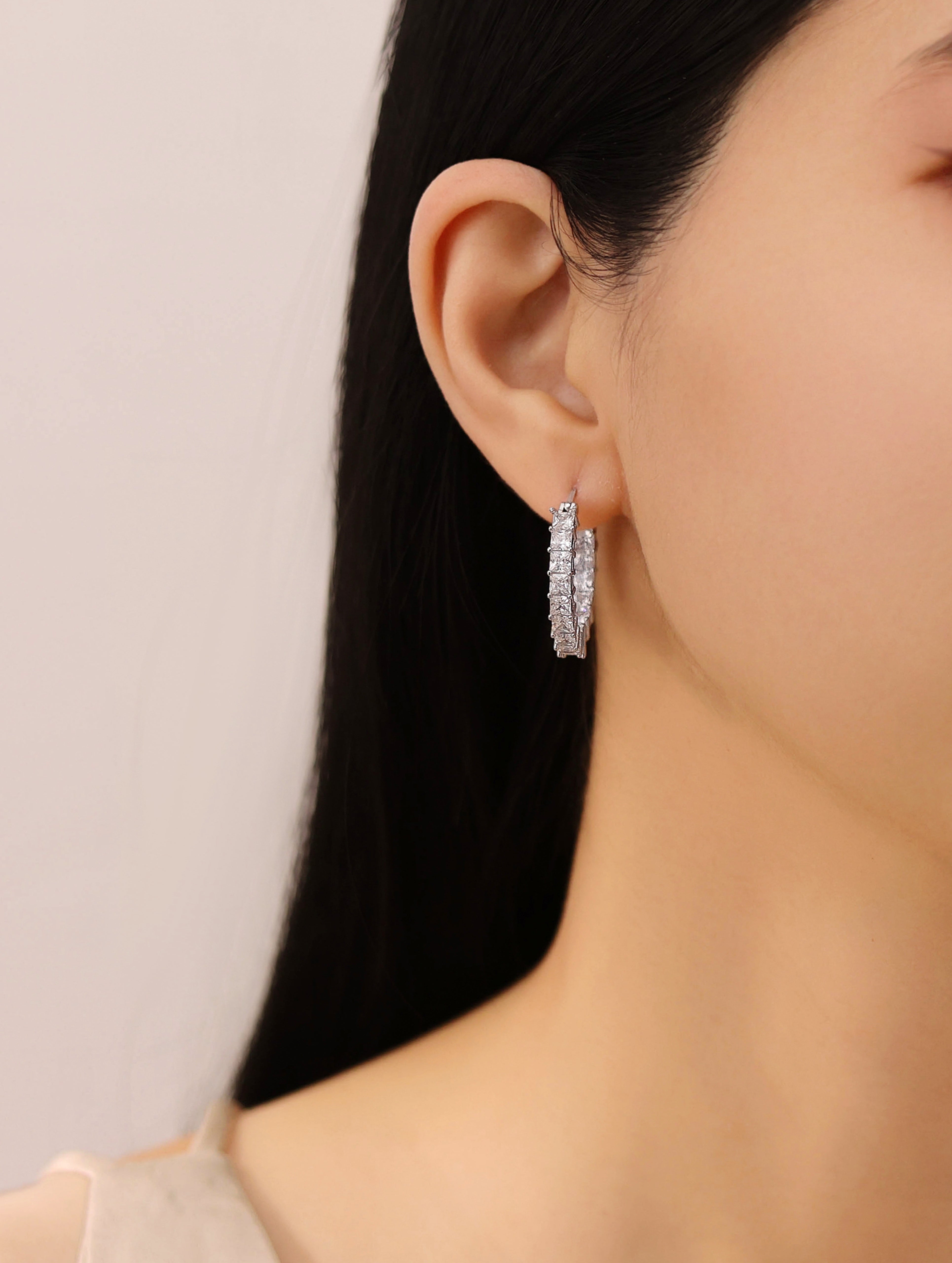 Silver Swarovski Loop Earrings
