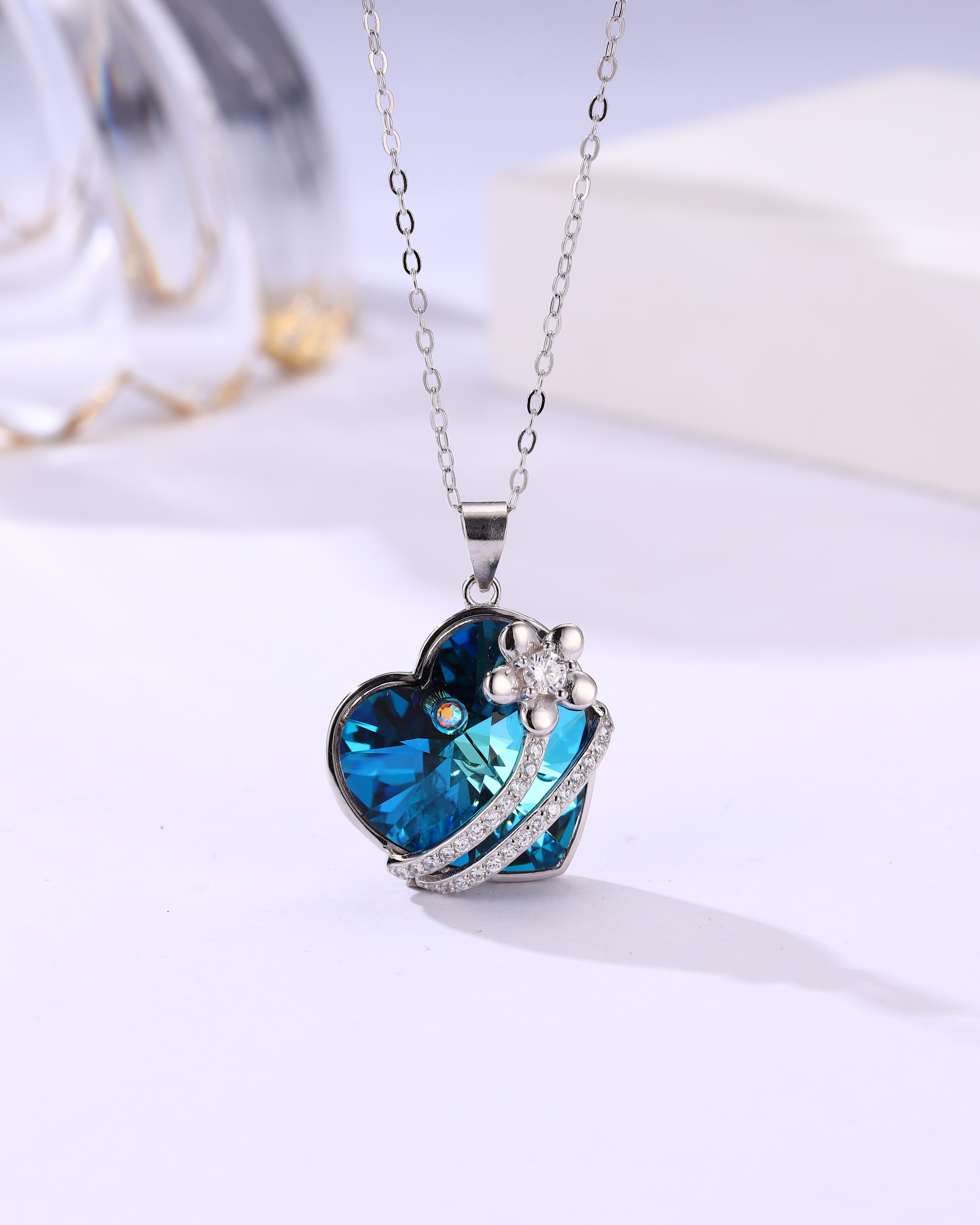 Sapphire Glow Sterling Silver Heart Necklace