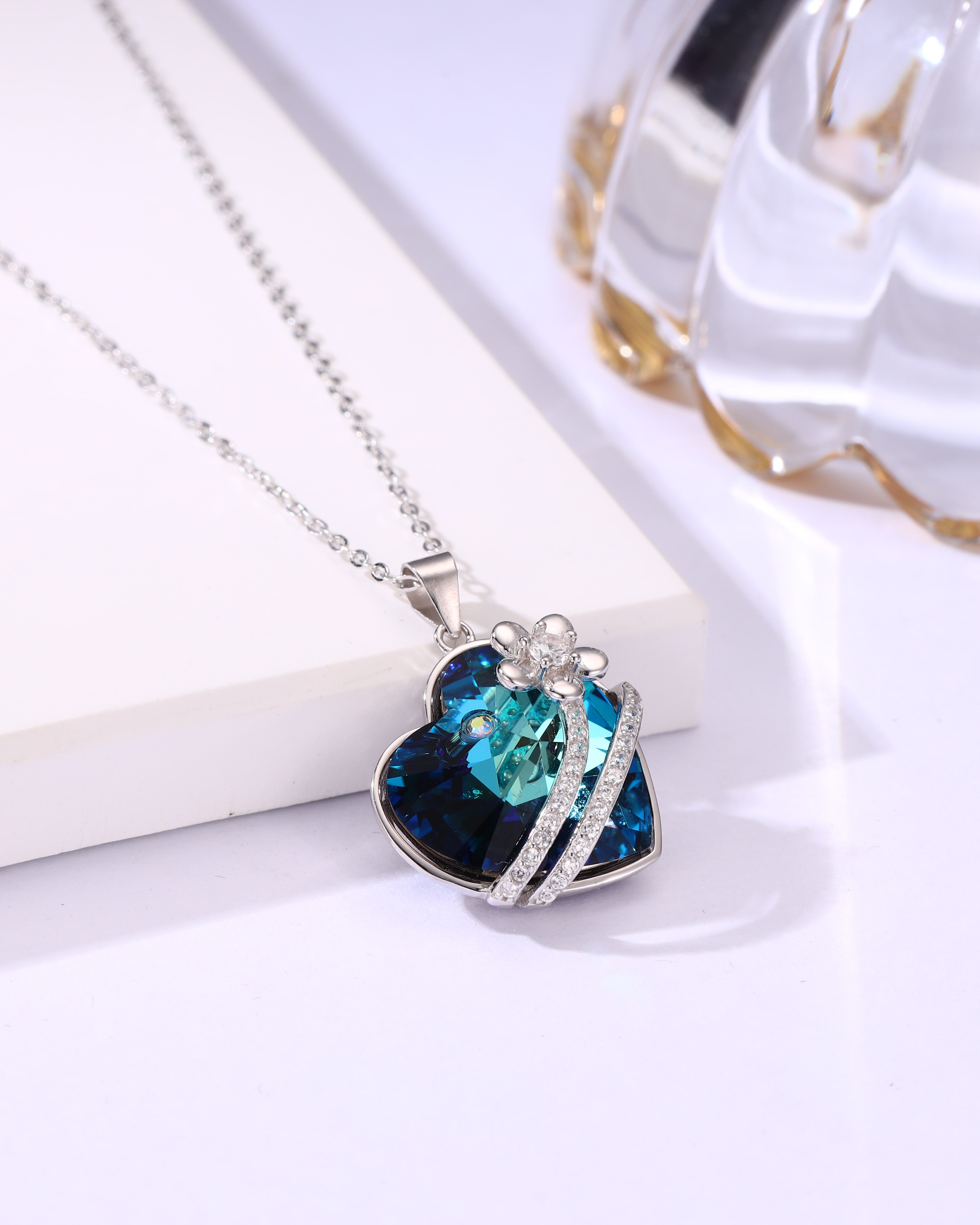 Sapphire Glow Sterling Silver Heart Necklace