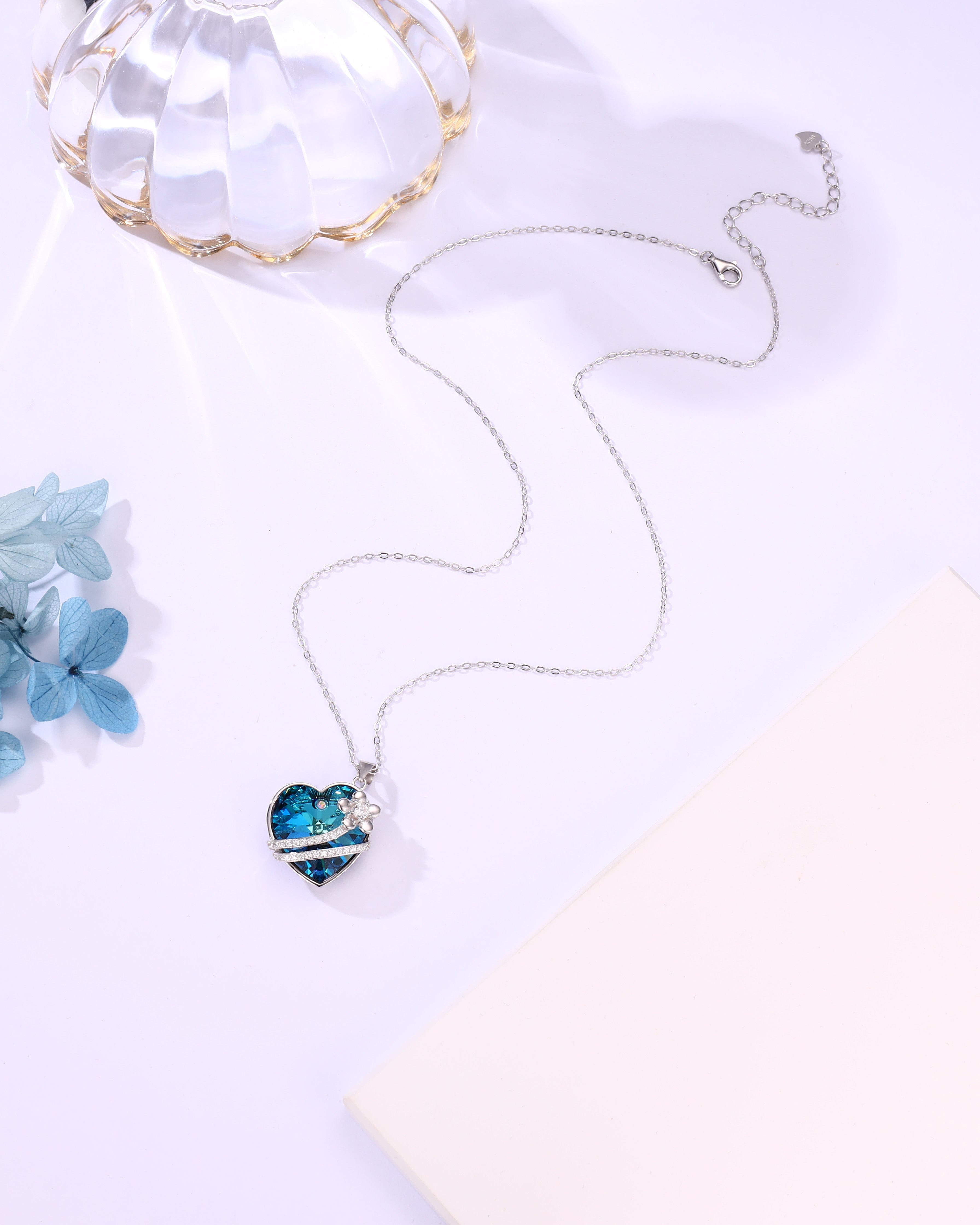 Sapphire Glow Sterling Silver Heart Necklace