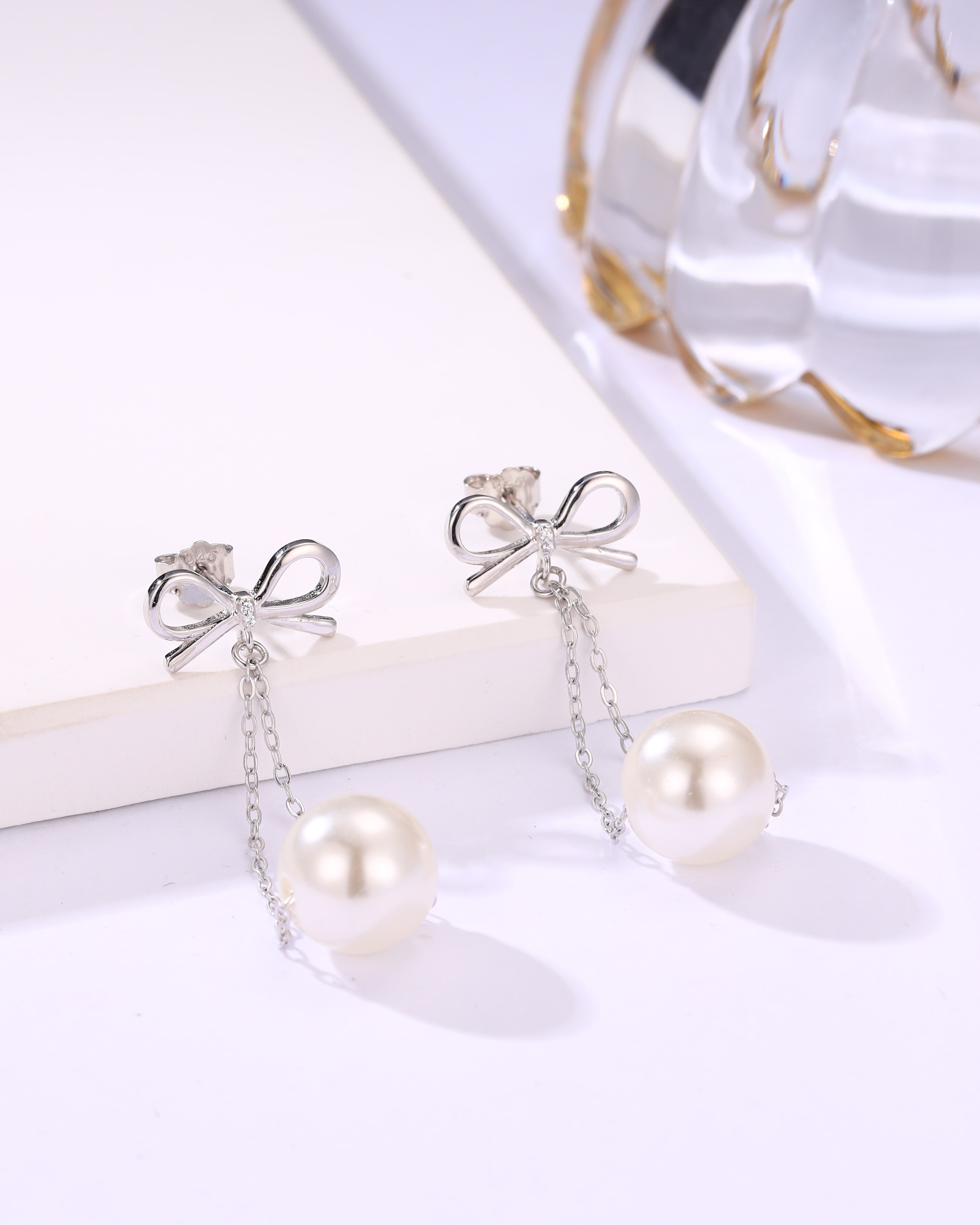 Bow & Pearl Drop Earrings