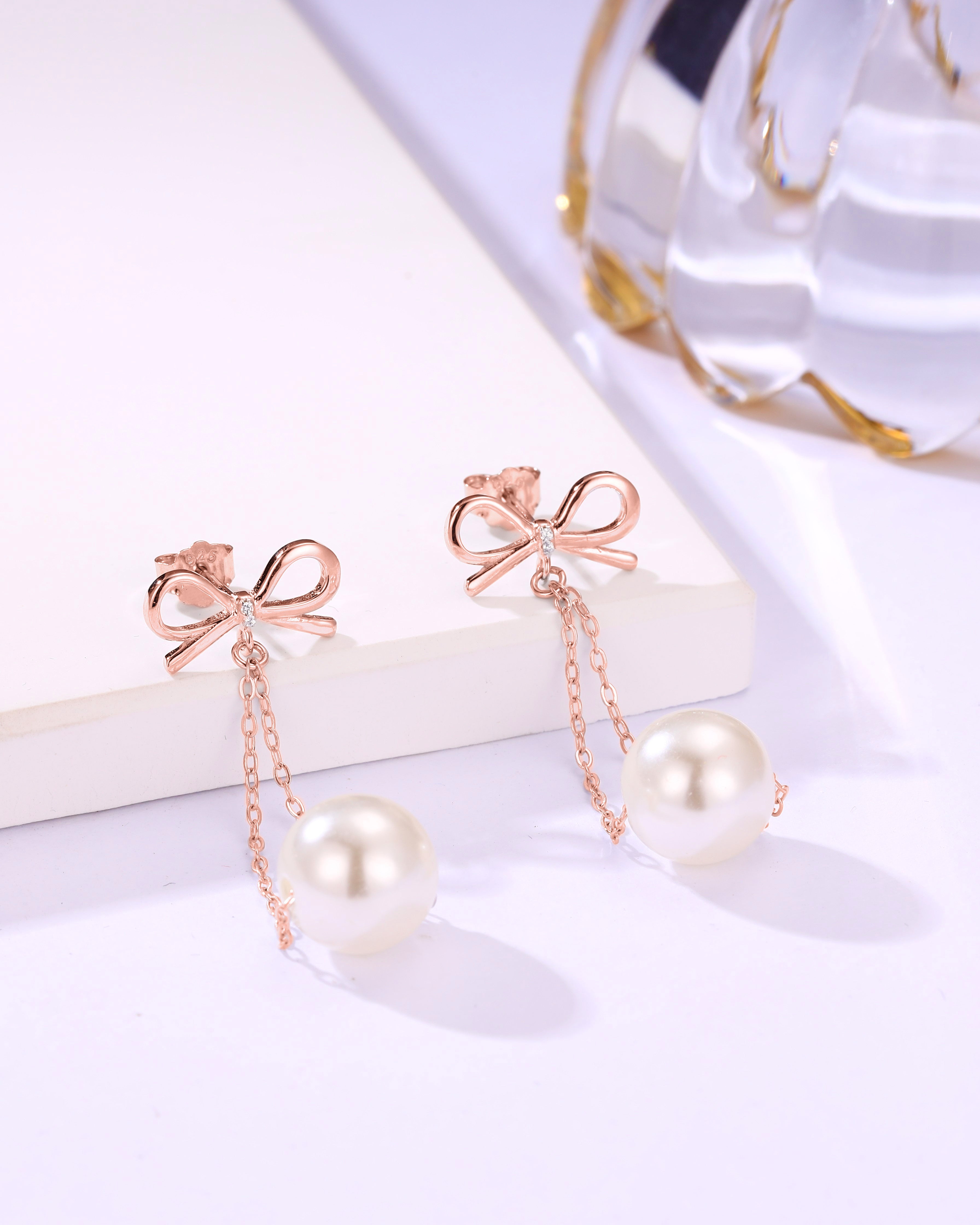 Bow & Pearl Drop Earrings