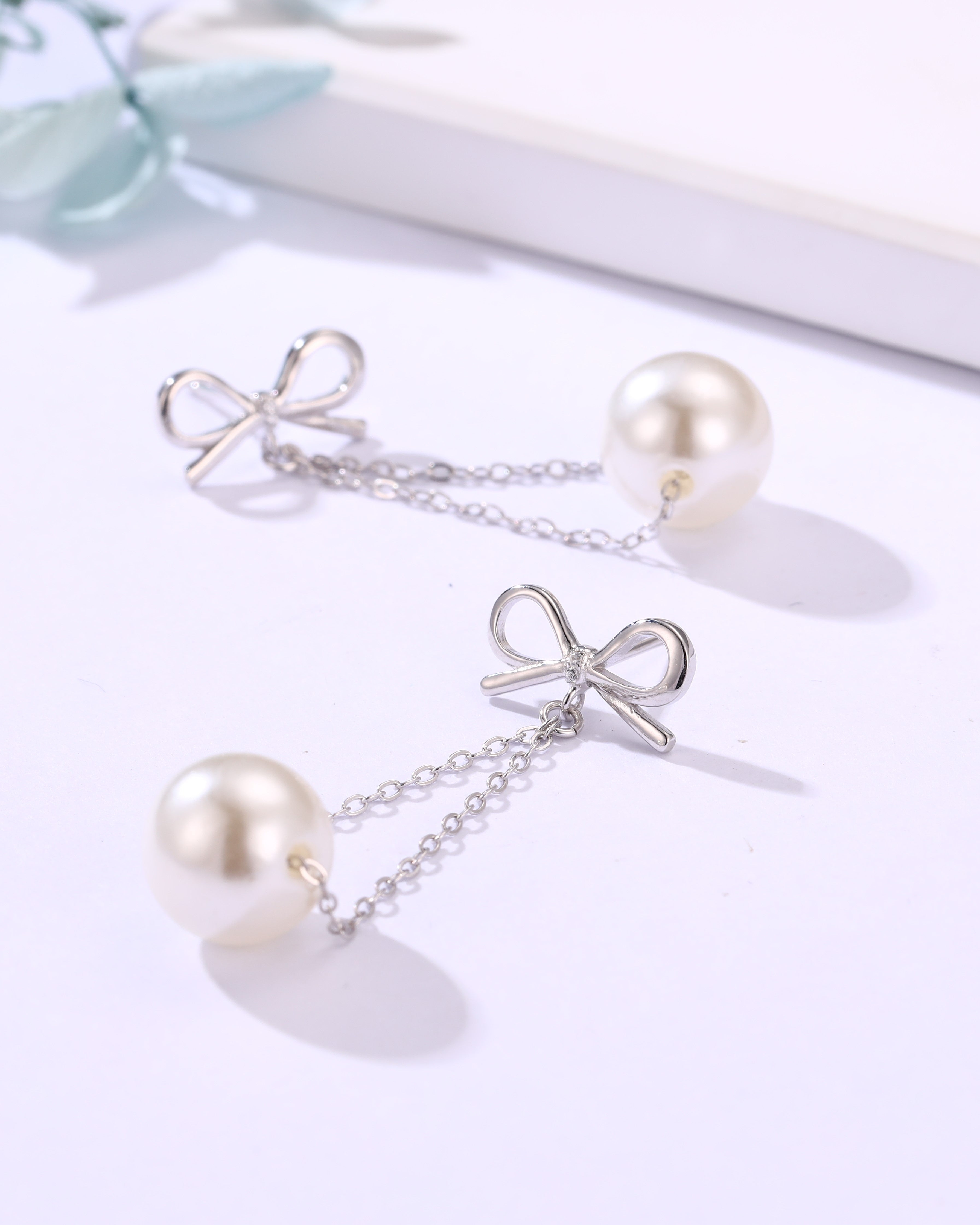 Bow & Pearl Drop Earrings