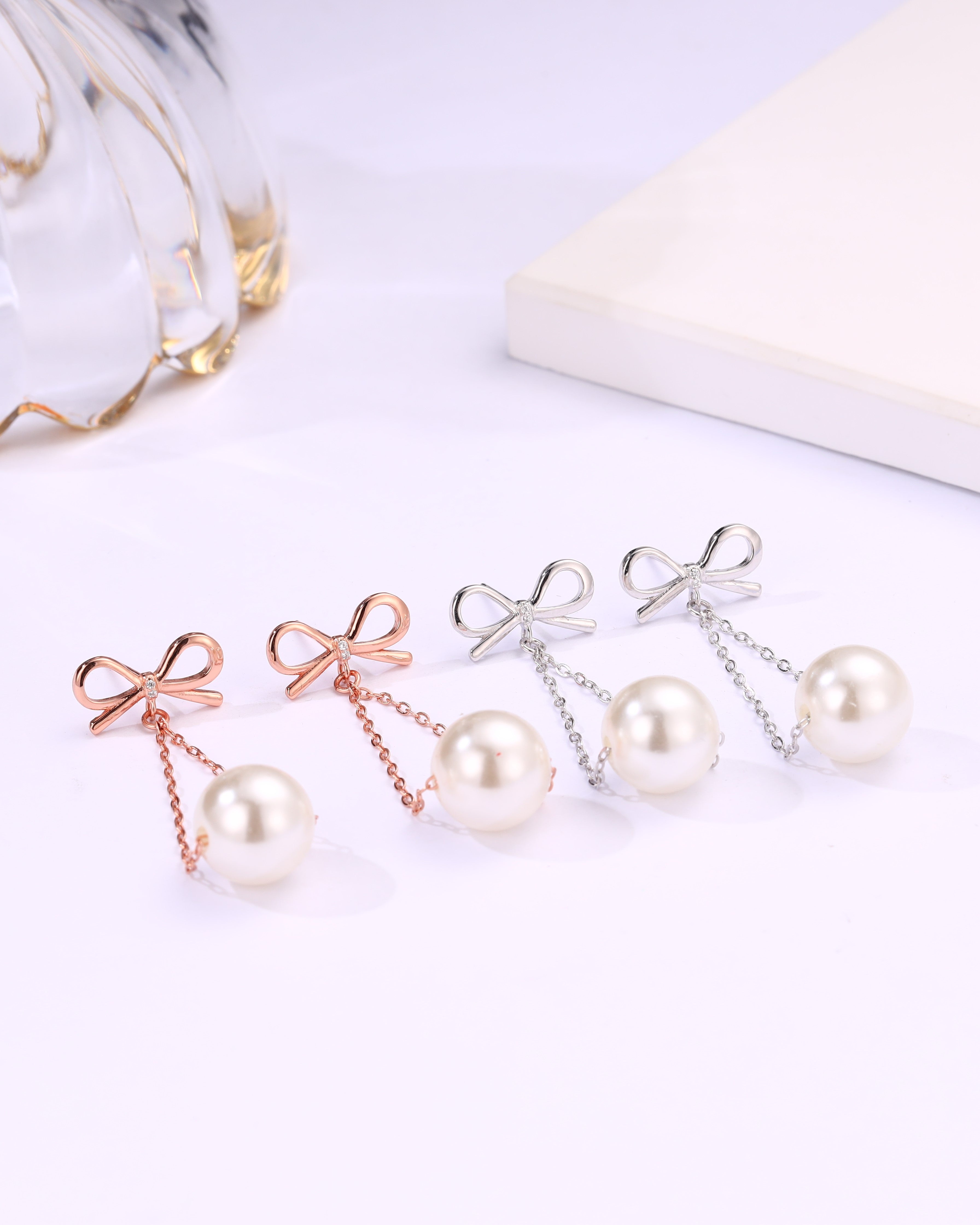 Bow & Pearl Drop Earrings