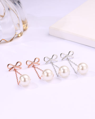 Bow & Pearl Drop Earrings