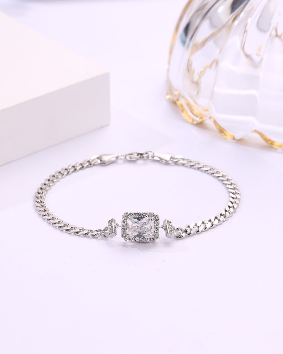 Timeless Silver Chain Bracelet with Swarovski White Zircon