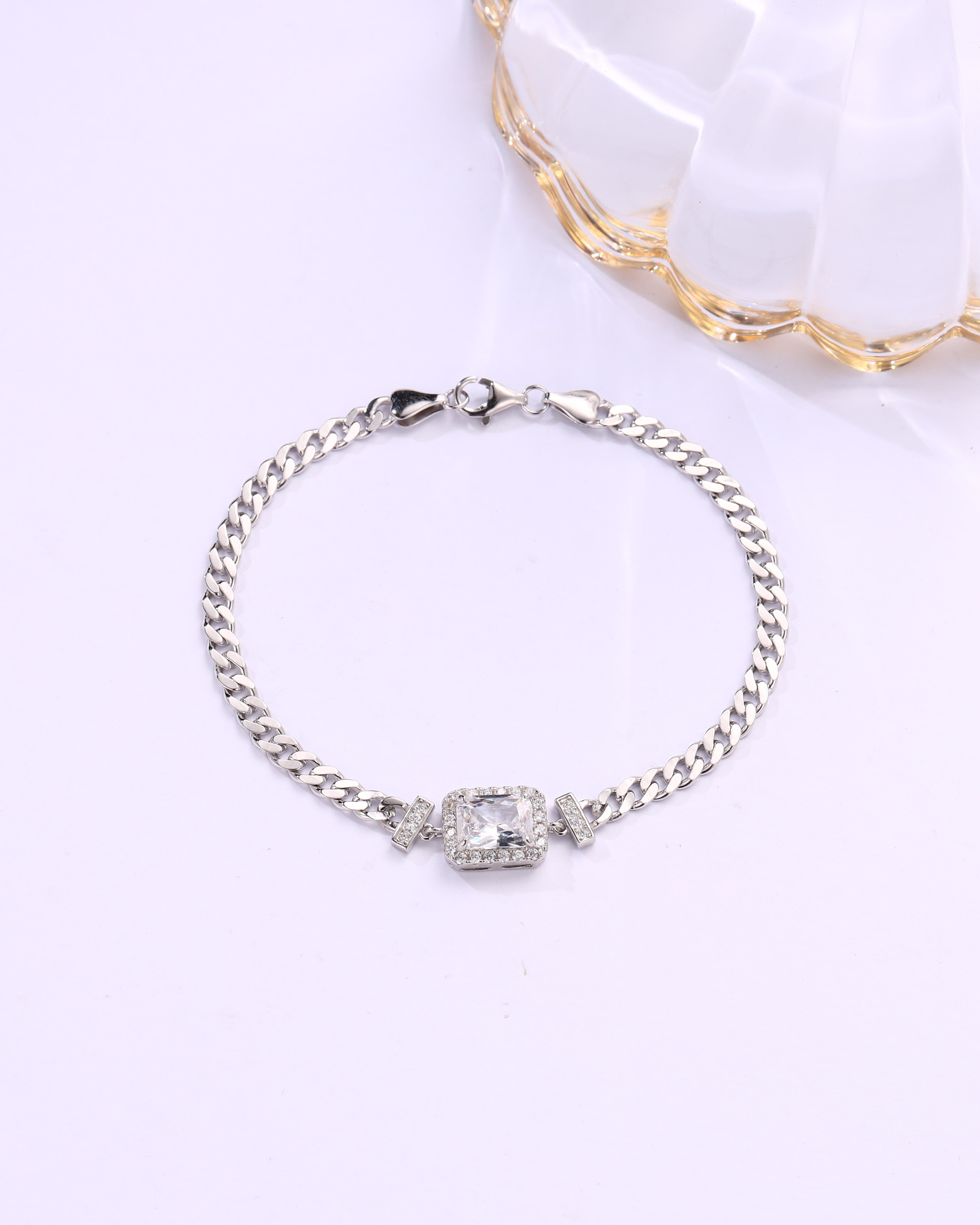 Timeless Silver Chain Bracelet with Swarovski White Zircon