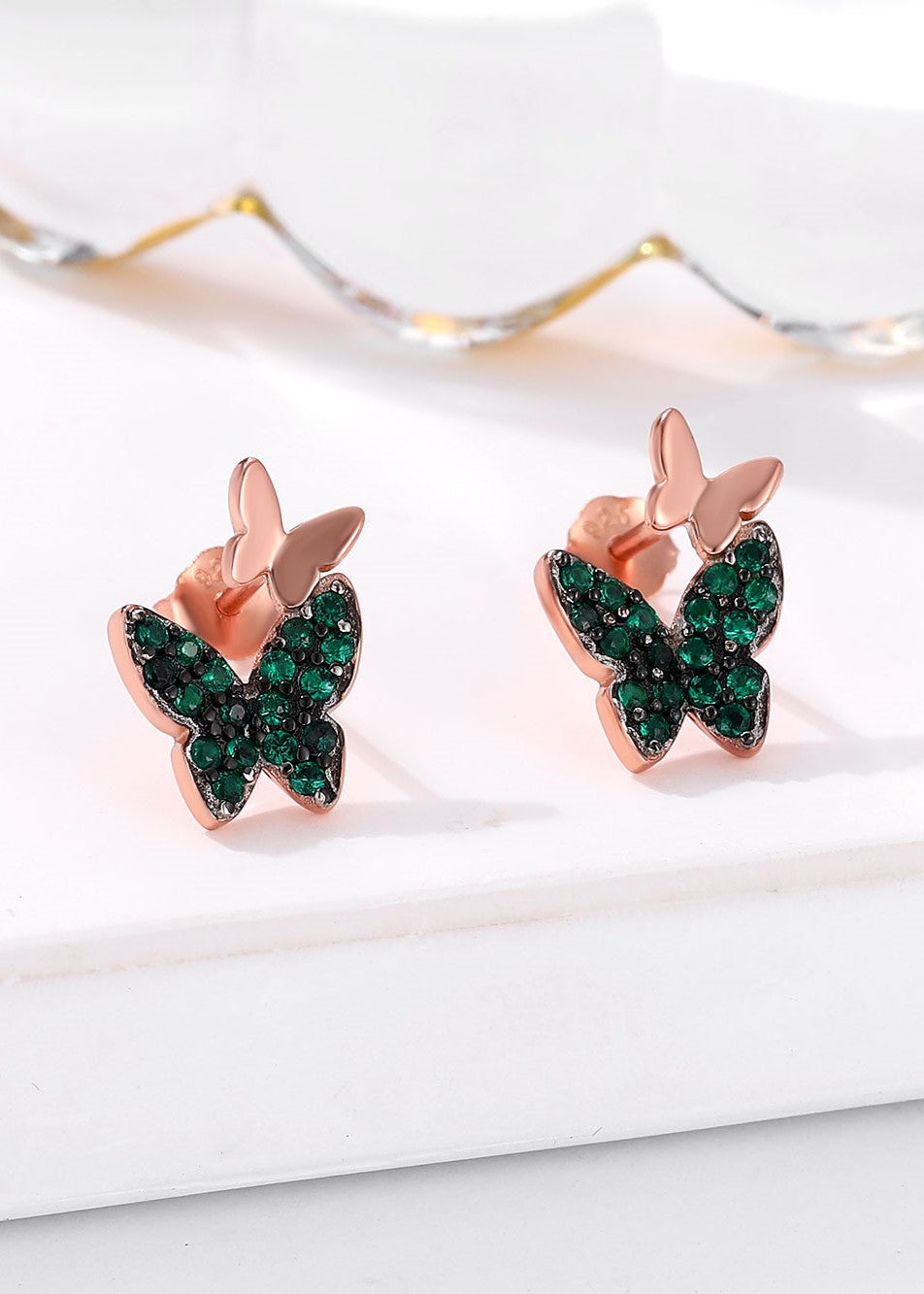 Little Green Wings Rose Gold Earrings