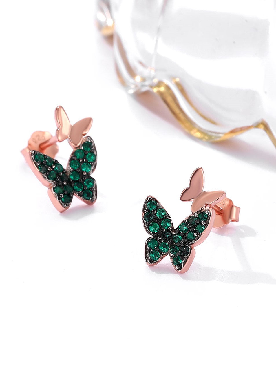Little Green Wings Rose Gold Earrings