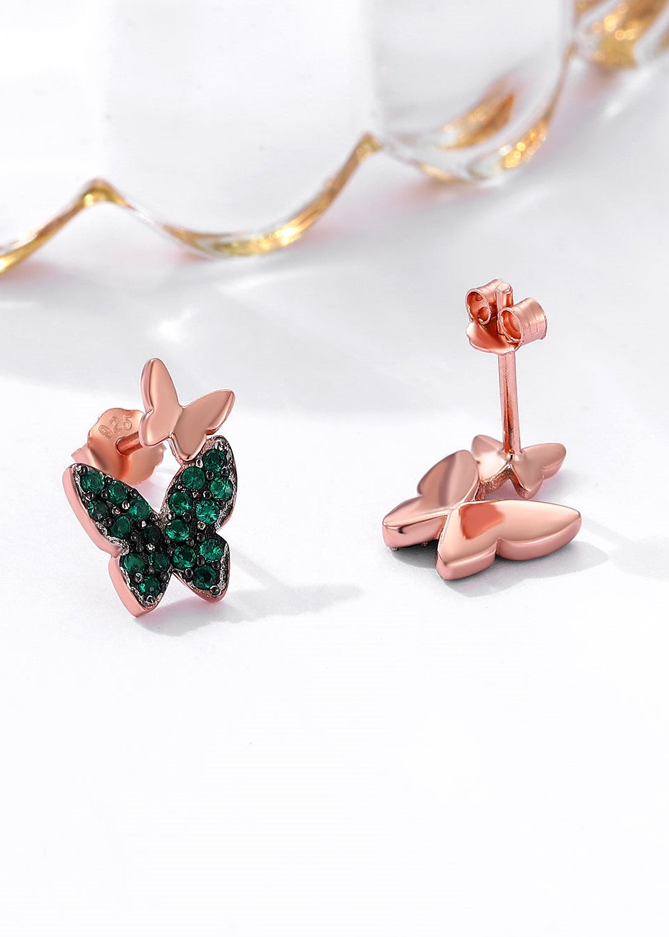 Little Green Wings Rose Gold Earrings