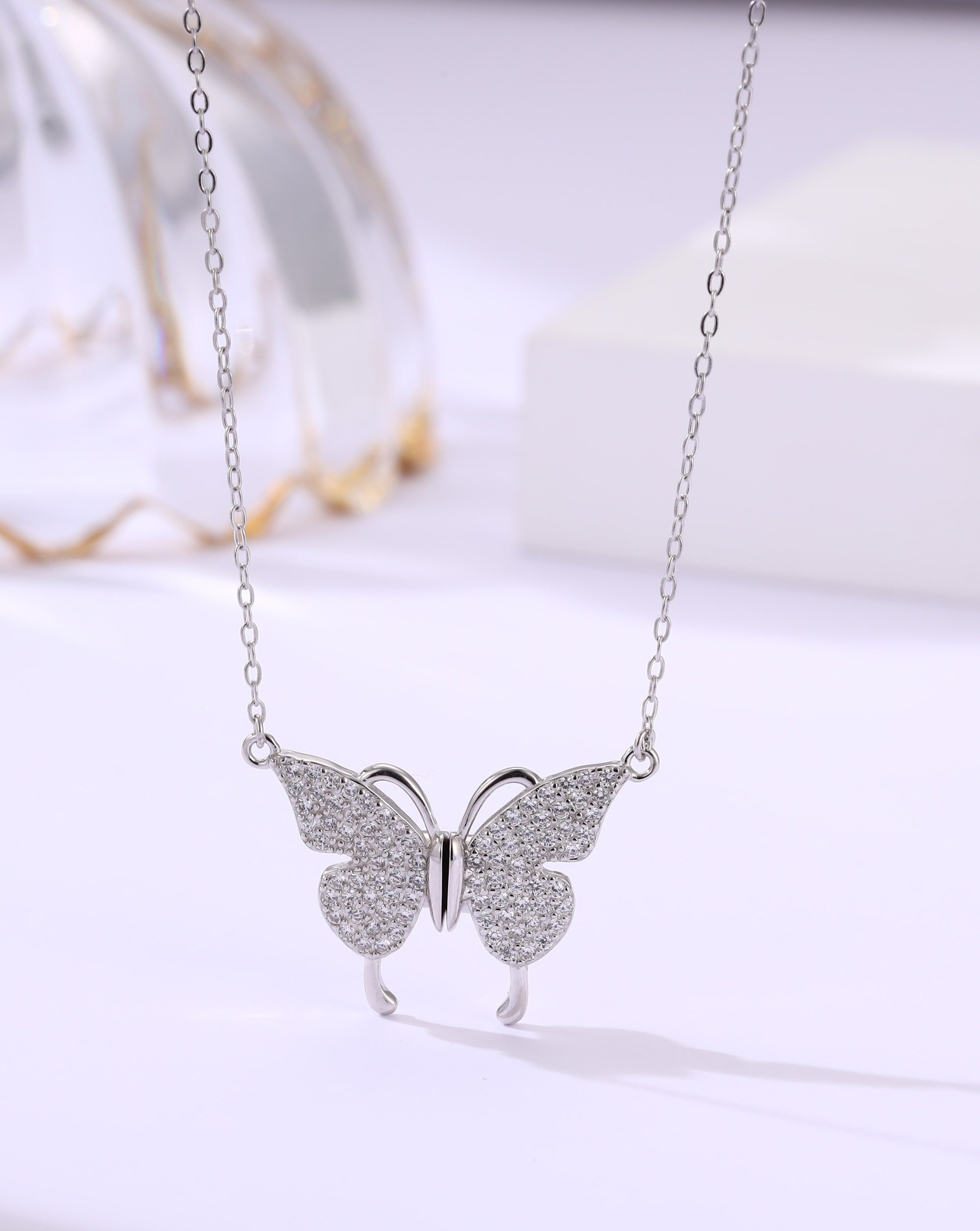 Magnetic Wings Silver Butterfly Chain