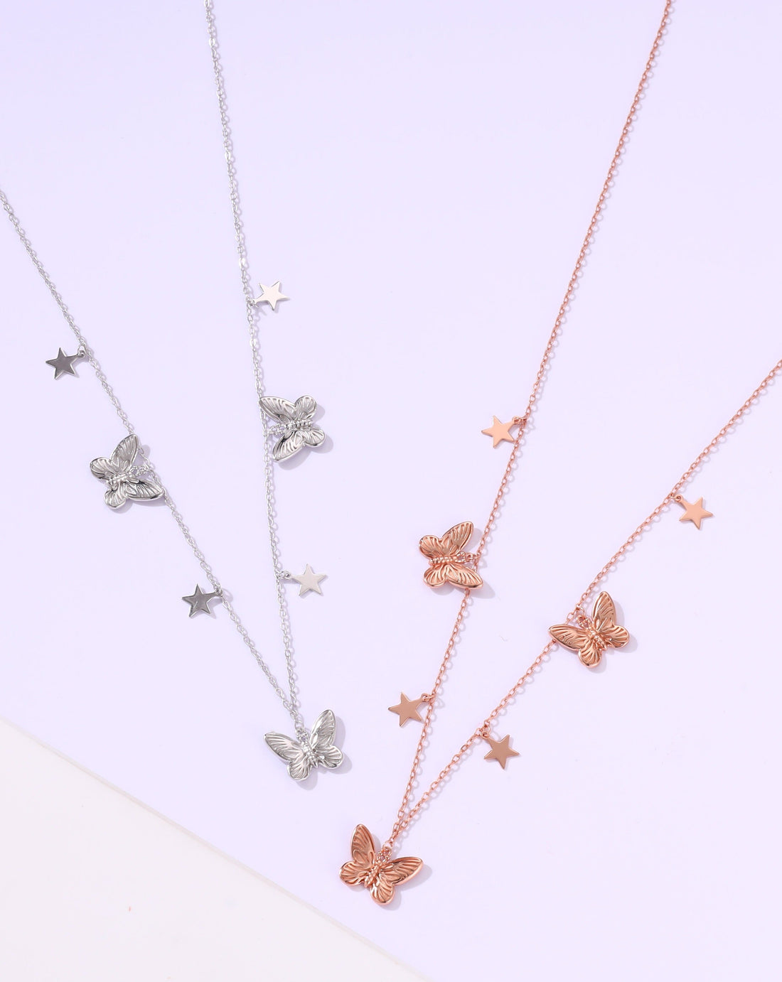 Starlit Wings Silver Charm Necklace
