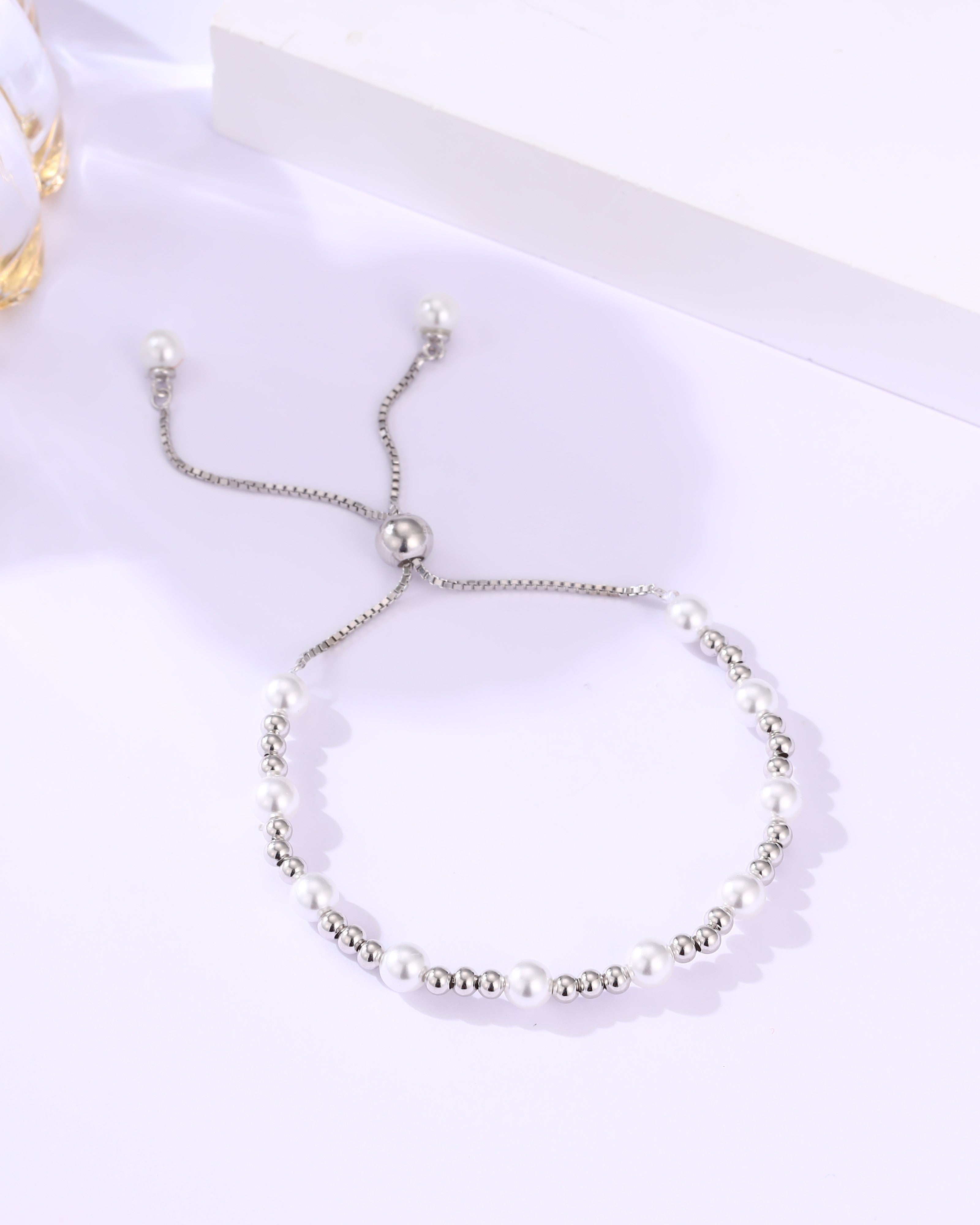 Adjustable Sterling Silver Pearl Bracelet