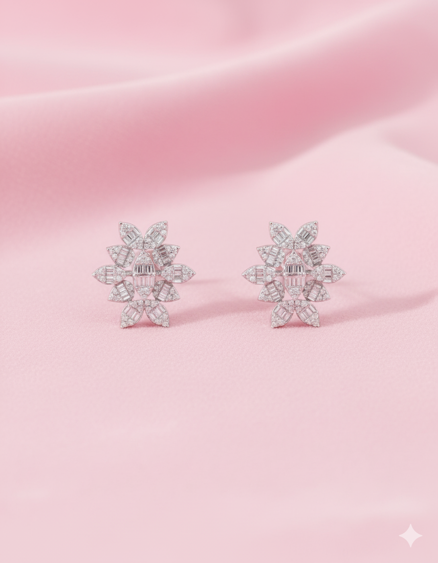 Silver Leaf Shine 925 Silver White Swarovski Zircon Earrings