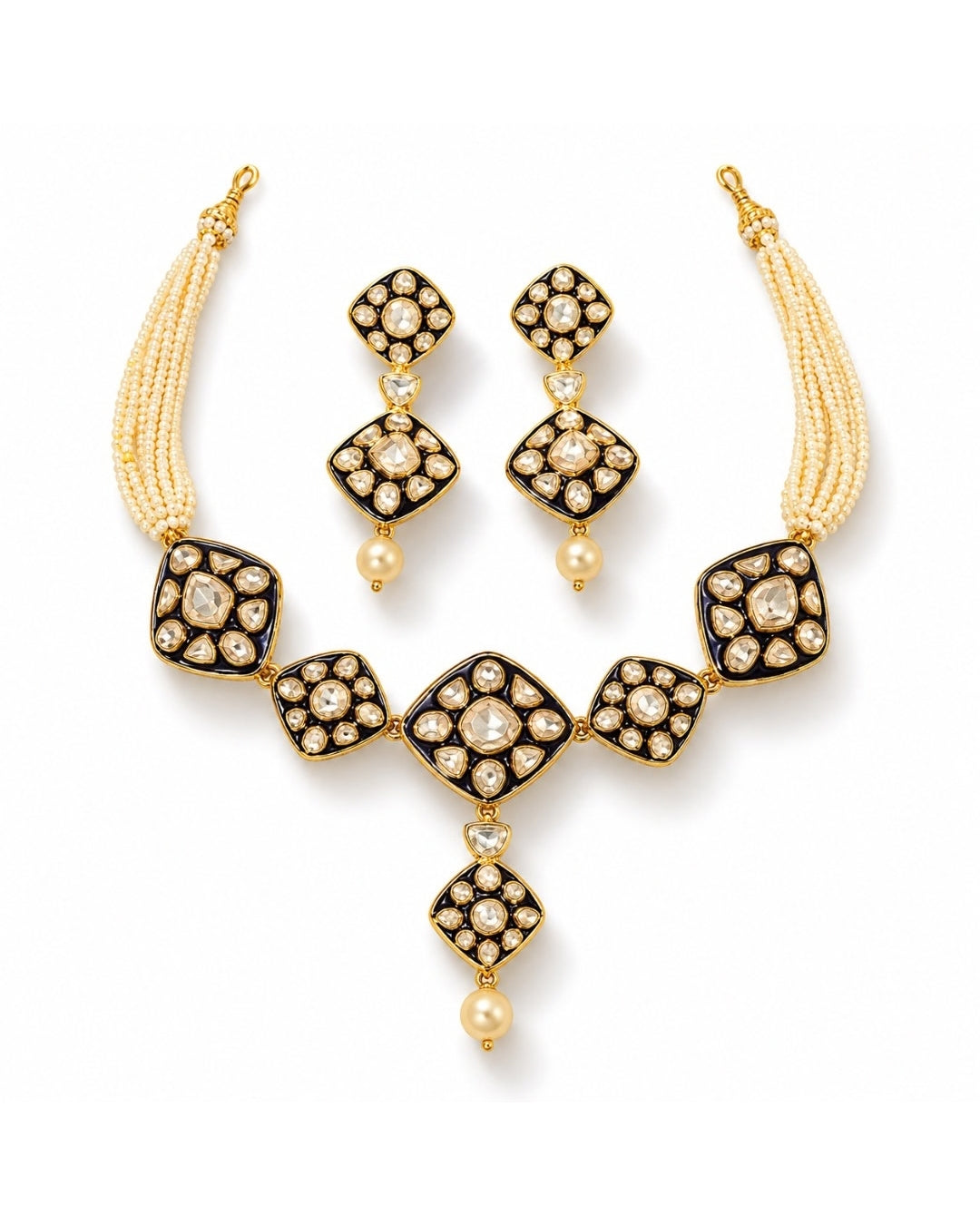 Midnight Bloom Polki Pearl-Strand Necklace Set