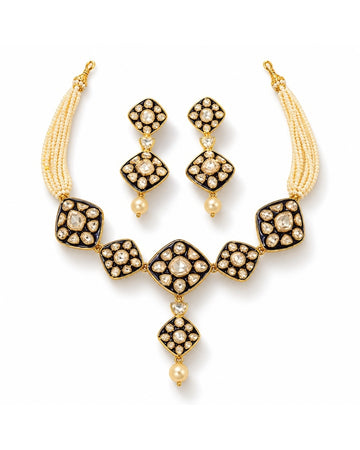 Midnight Bloom Polki Pearl-Strand Necklace Set