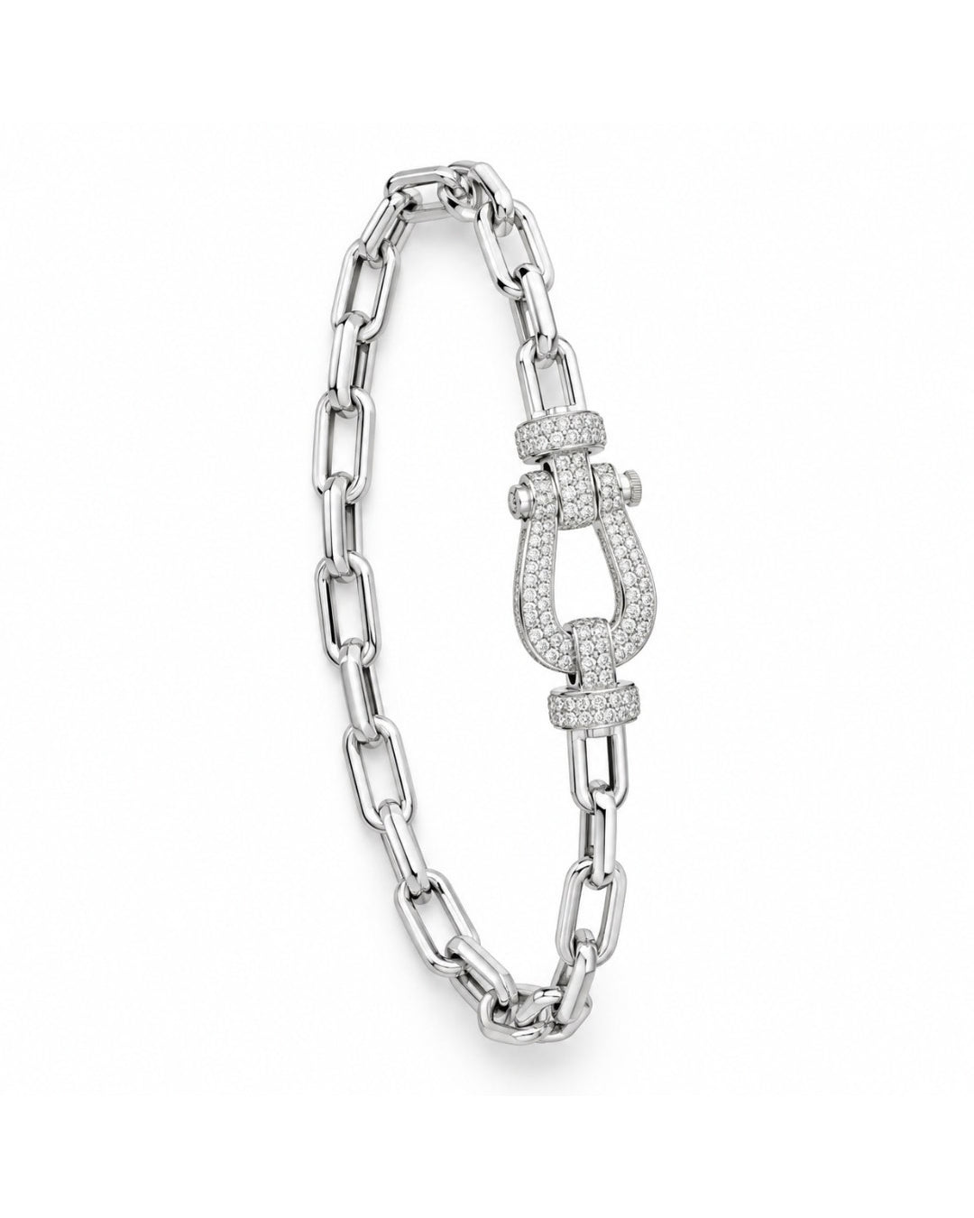 Pave Buckle Paperclip Chain Bracelet (Silver-Tone)