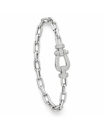 Pave Buckle Paperclip Chain Bracelet (Silver-Tone)