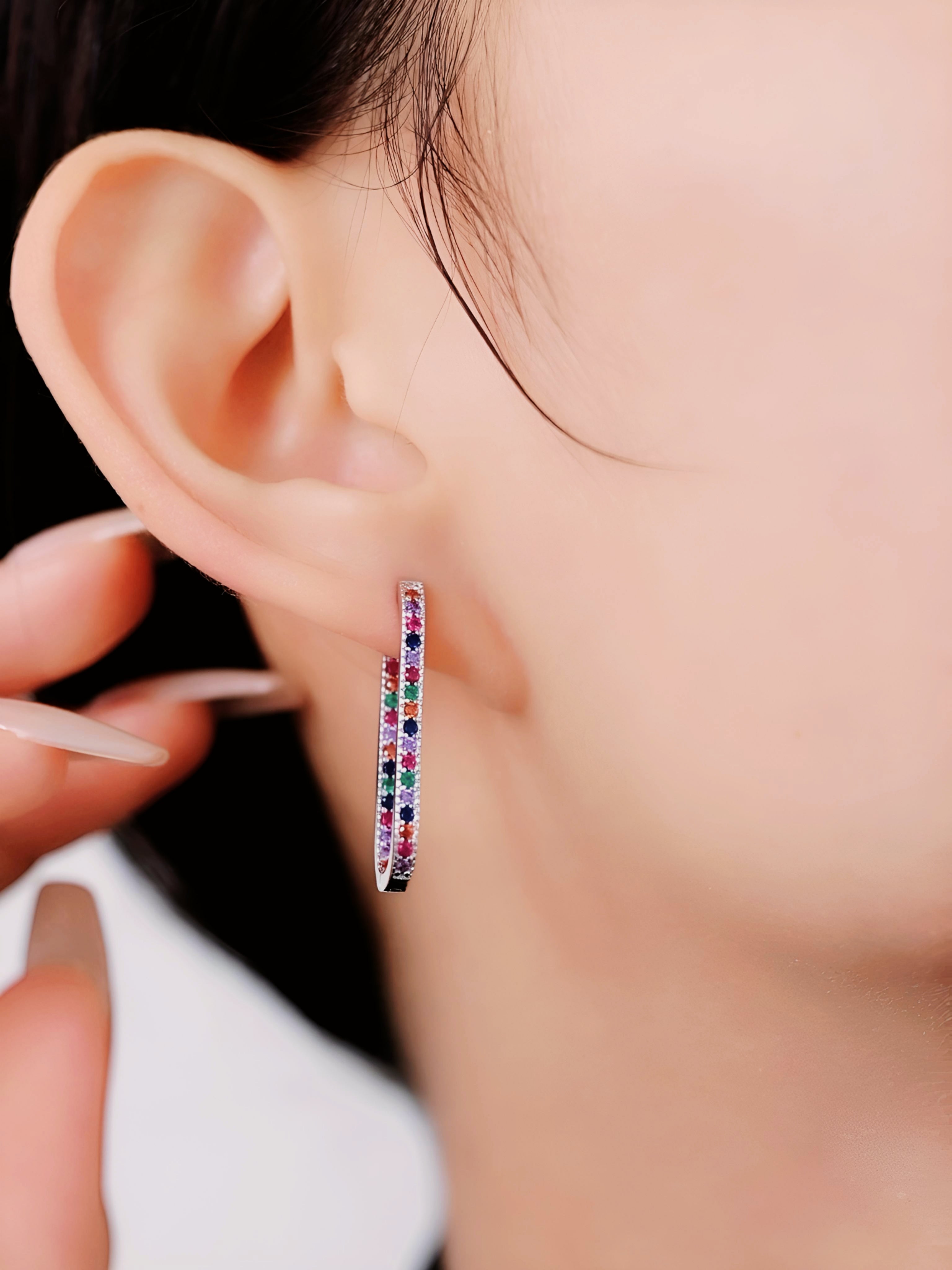 Rainbow Crystal Hoop Earrings