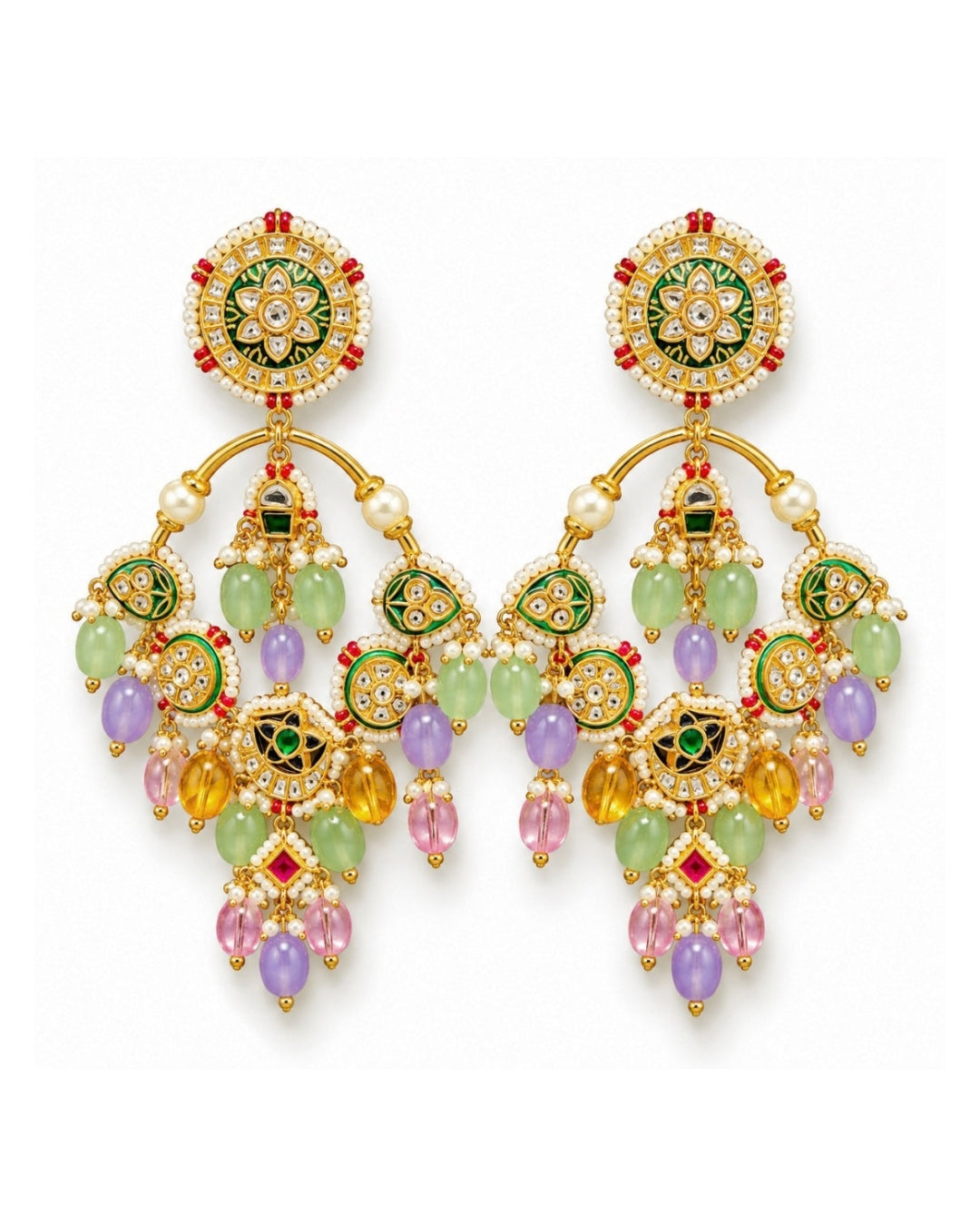 Rainbow Chandbali Polki Chandelier Earrings