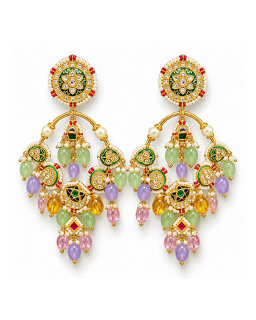 Rainbow Chandbali Polki Chandelier Earrings