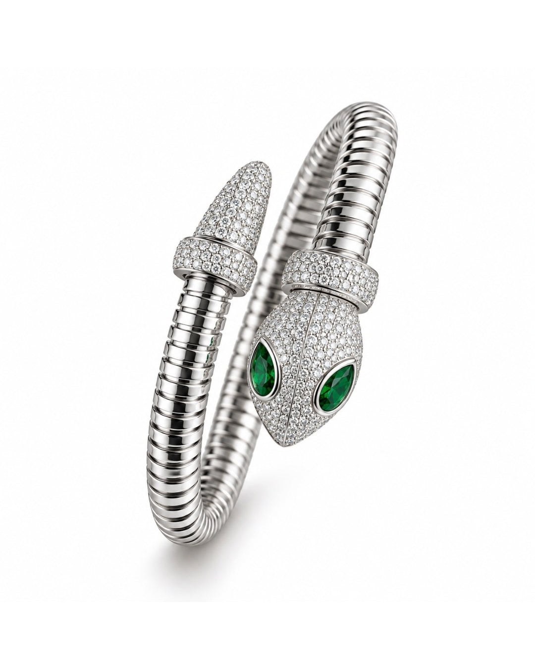 Serpent Emerald Wrap Cuff (Silver-Tone)