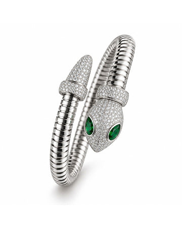 Serpent Emerald Wrap Cuff (Silver-Tone)
