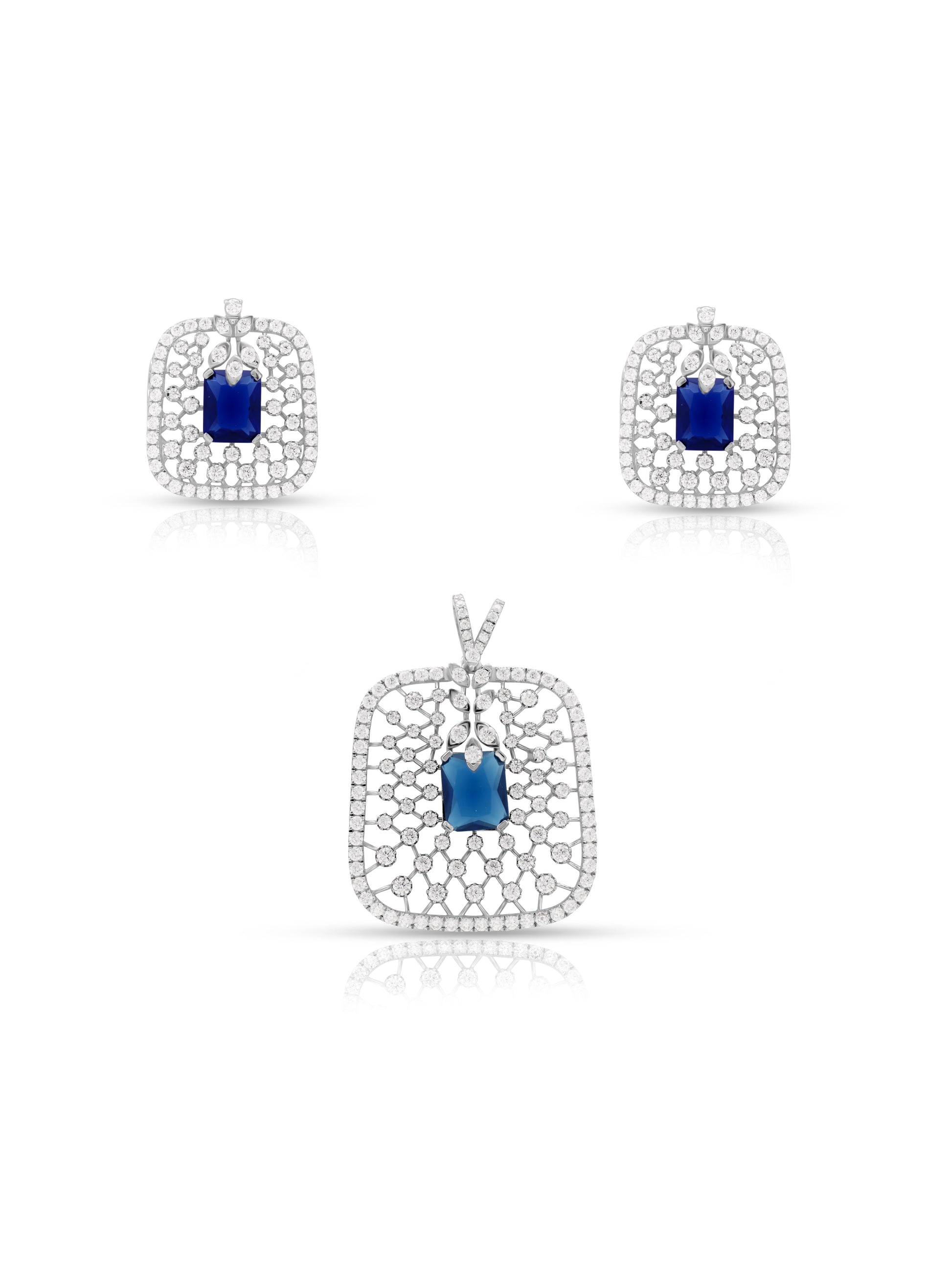 Blue stone Swarovski silver pendant and earrings jewellery gift set for women in Dubai