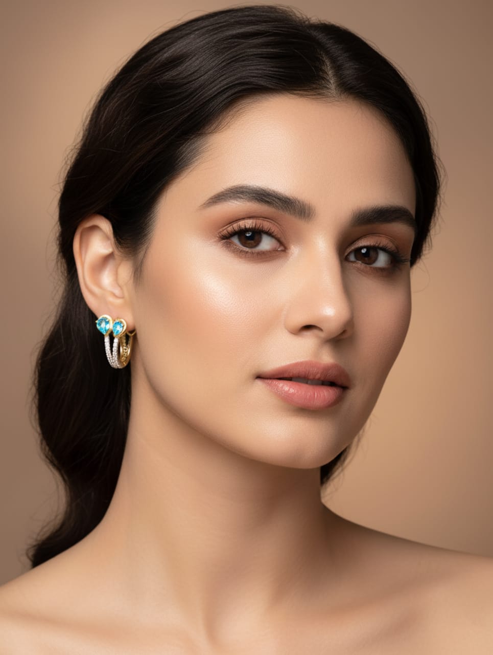 Sky Radiance 925 Silver Gold-Polished White & Blue Swarovski Stone Bali Earrings