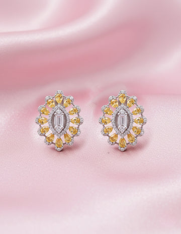Golden Glow 925 Silver White & Yellow Swarovski Stone Oval Earrings