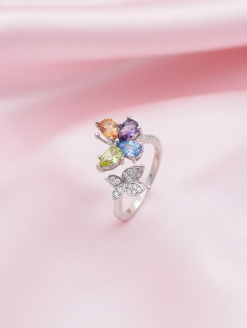 Dual Stone Silver Ring with Swarovski Zircon