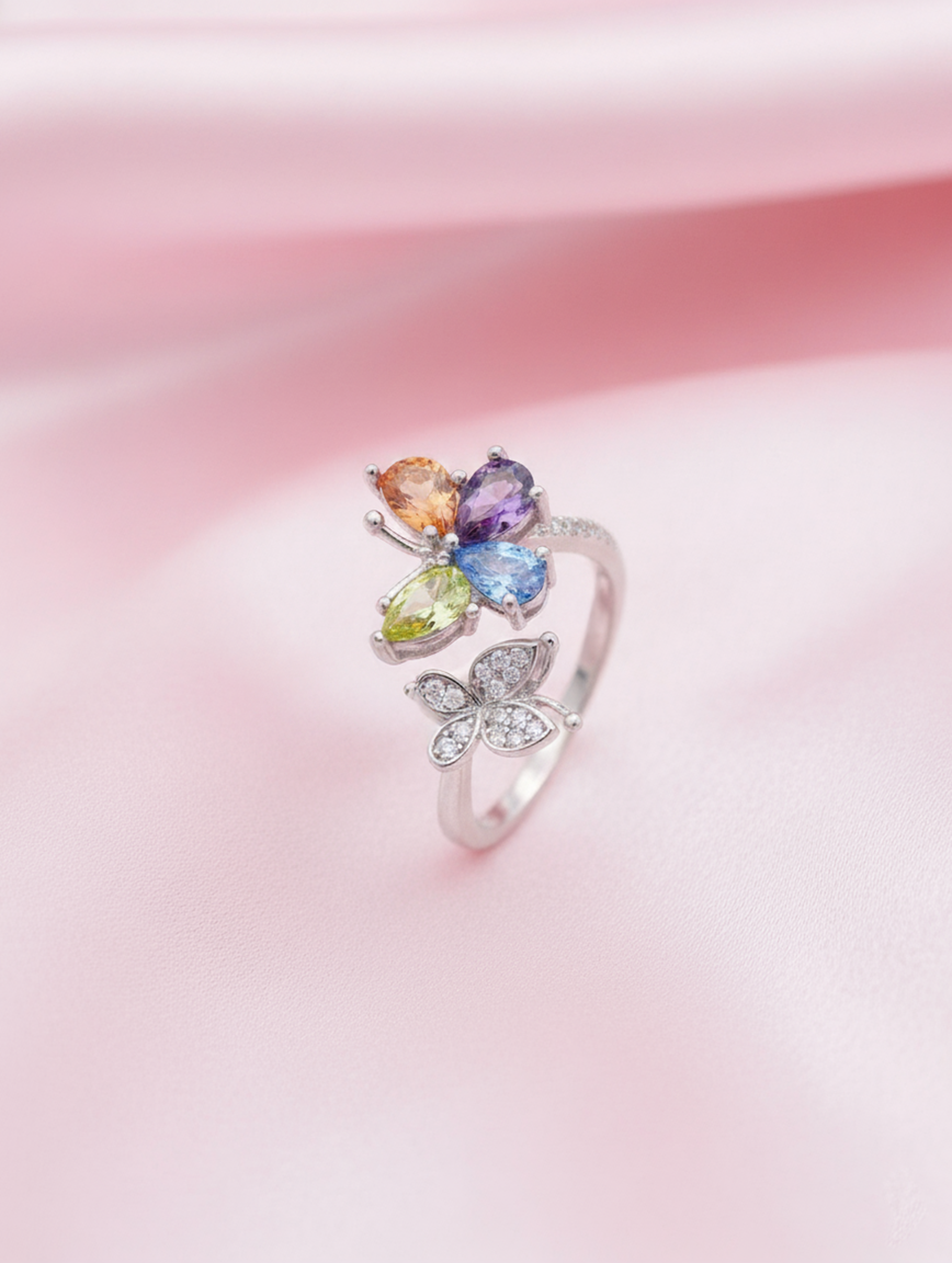 Dual Stone Silver Ring with Swarovski Zircon