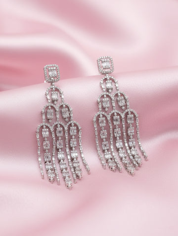 Celestial Grace 925 Silver White Swarovski Stone Dangler Earrings