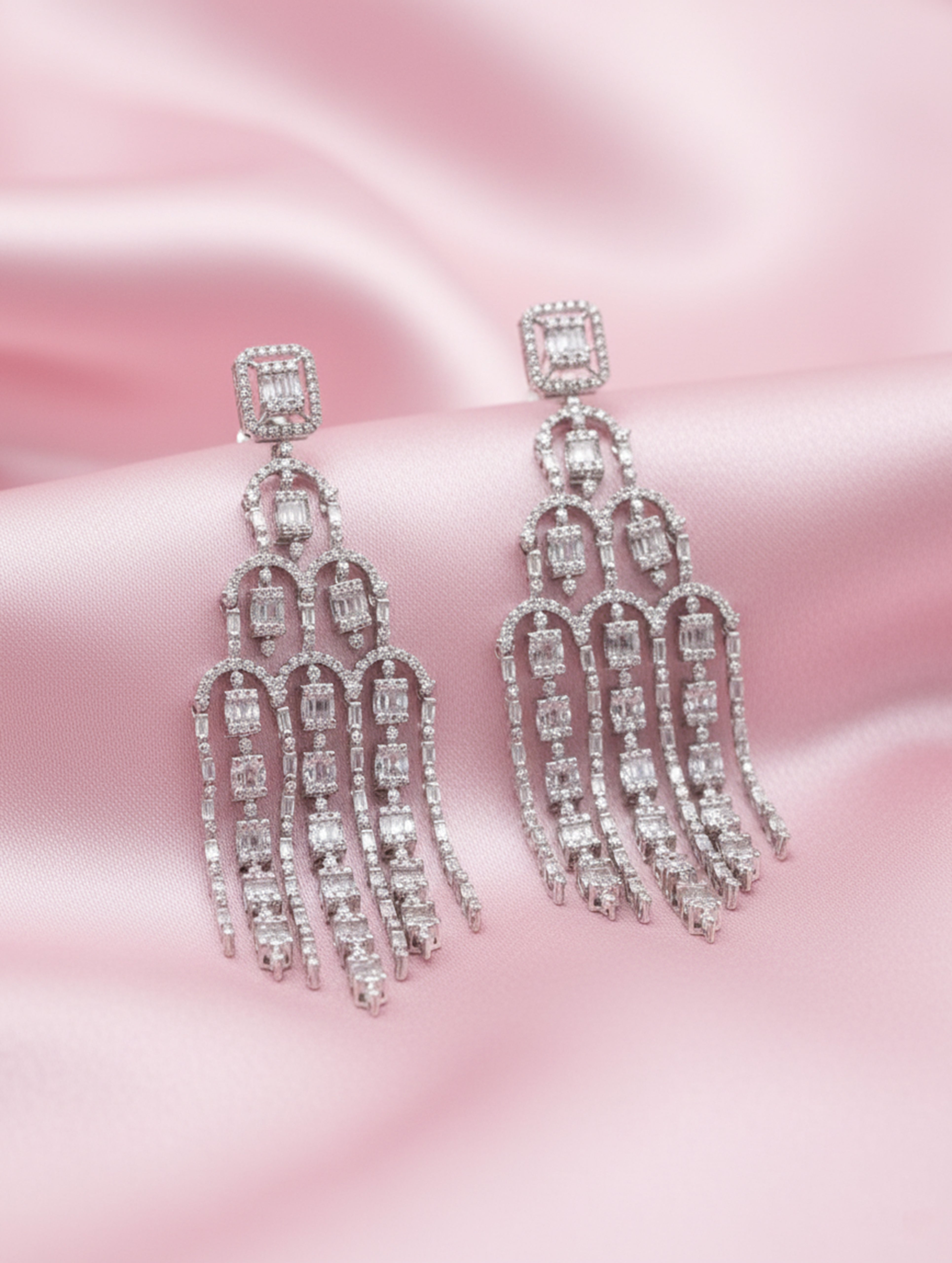Celestial Grace 925 Silver White Swarovski Stone Dangler Earrings