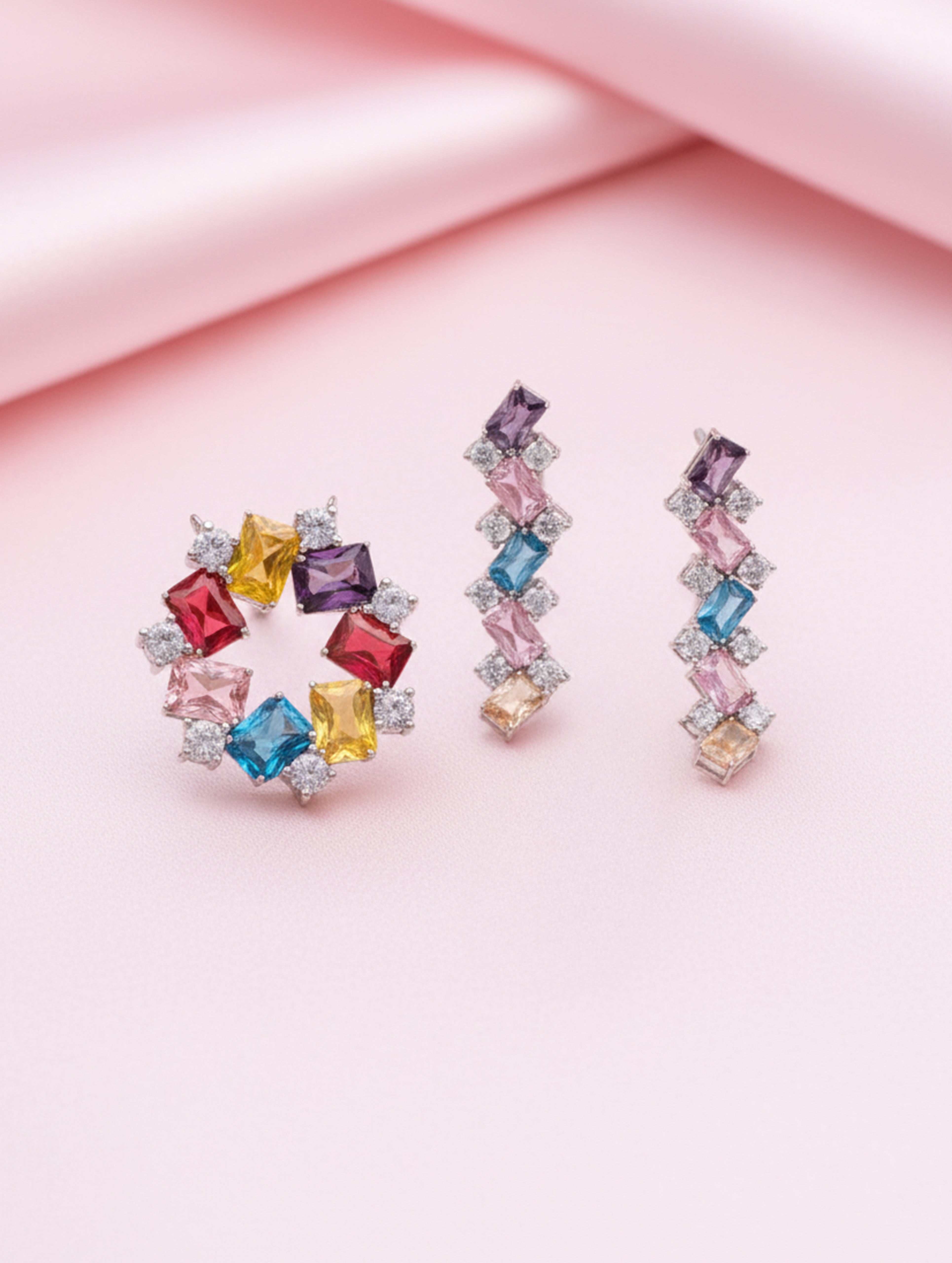 Radiant Harmony 925 Silver Pendant Set with Multi-Colored Semi-Precious Stones