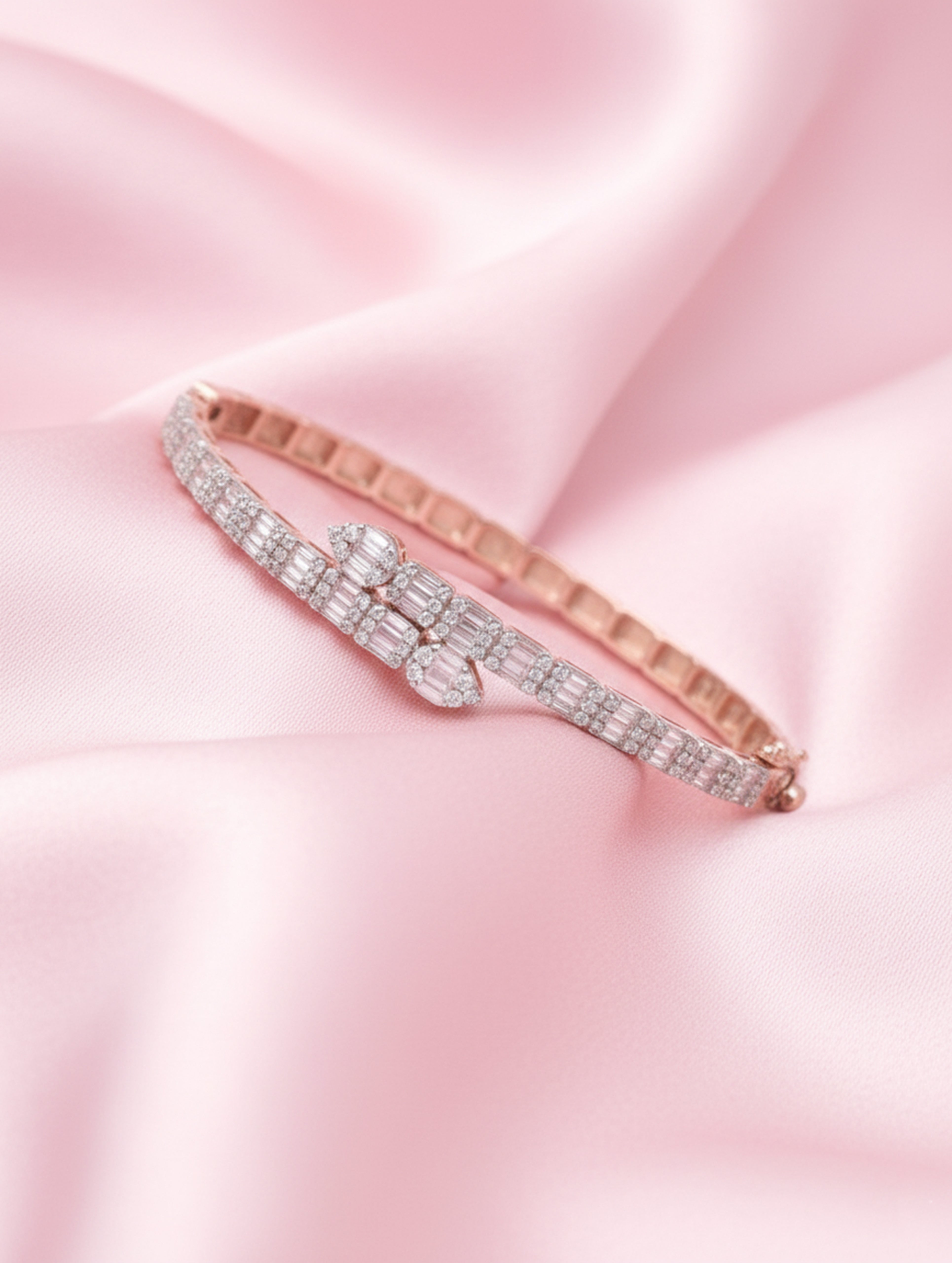 Rose Glow 925 Silver Rose Gold Kada Bracelet with White Swarovski Stones