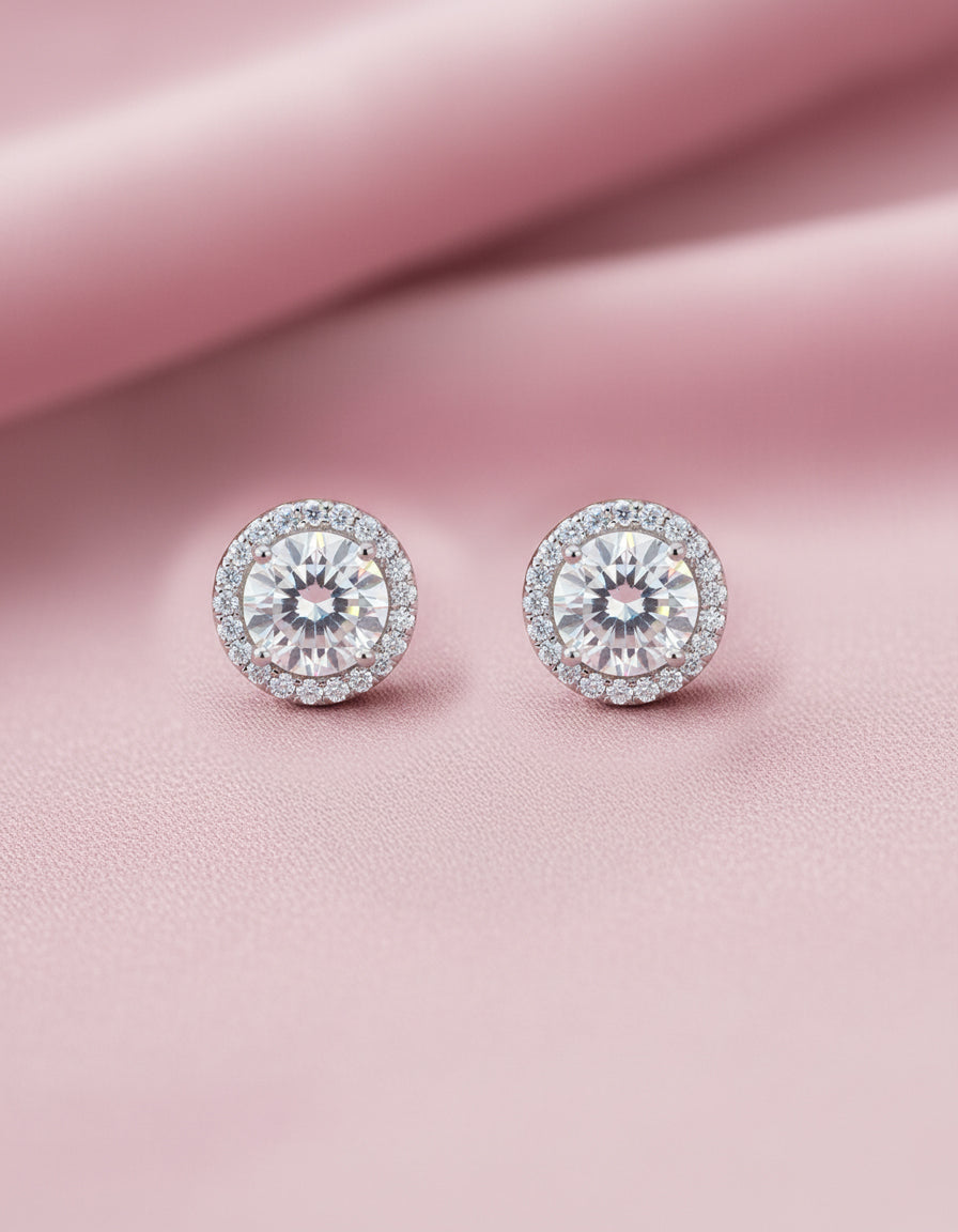 Solitaire Zircon Silver Earrings
